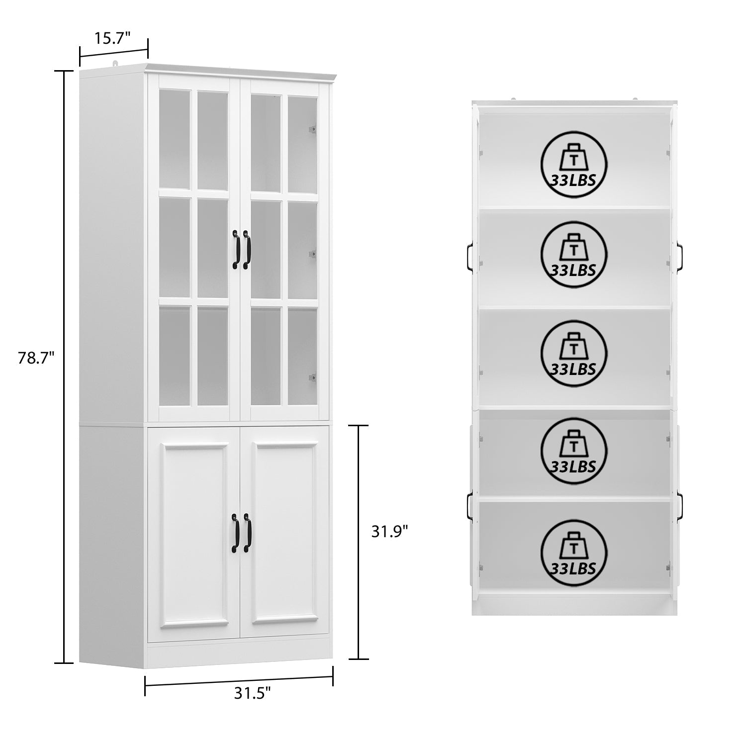 78.7" H x 31.5" Standard Storage Bookcase With Glass Door & Shelves