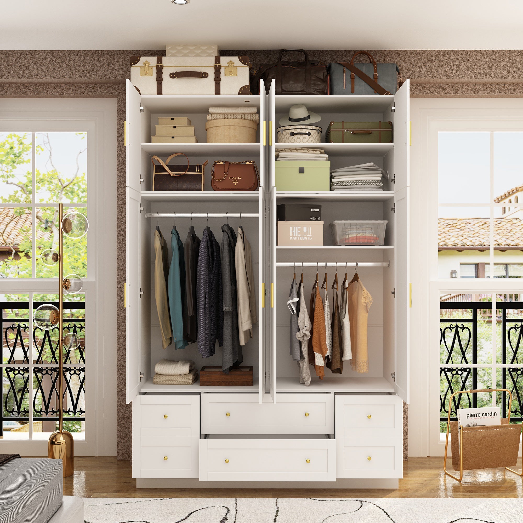 8-Door 6-Drawer Wardrobe With Top Cabinet And Modern Design