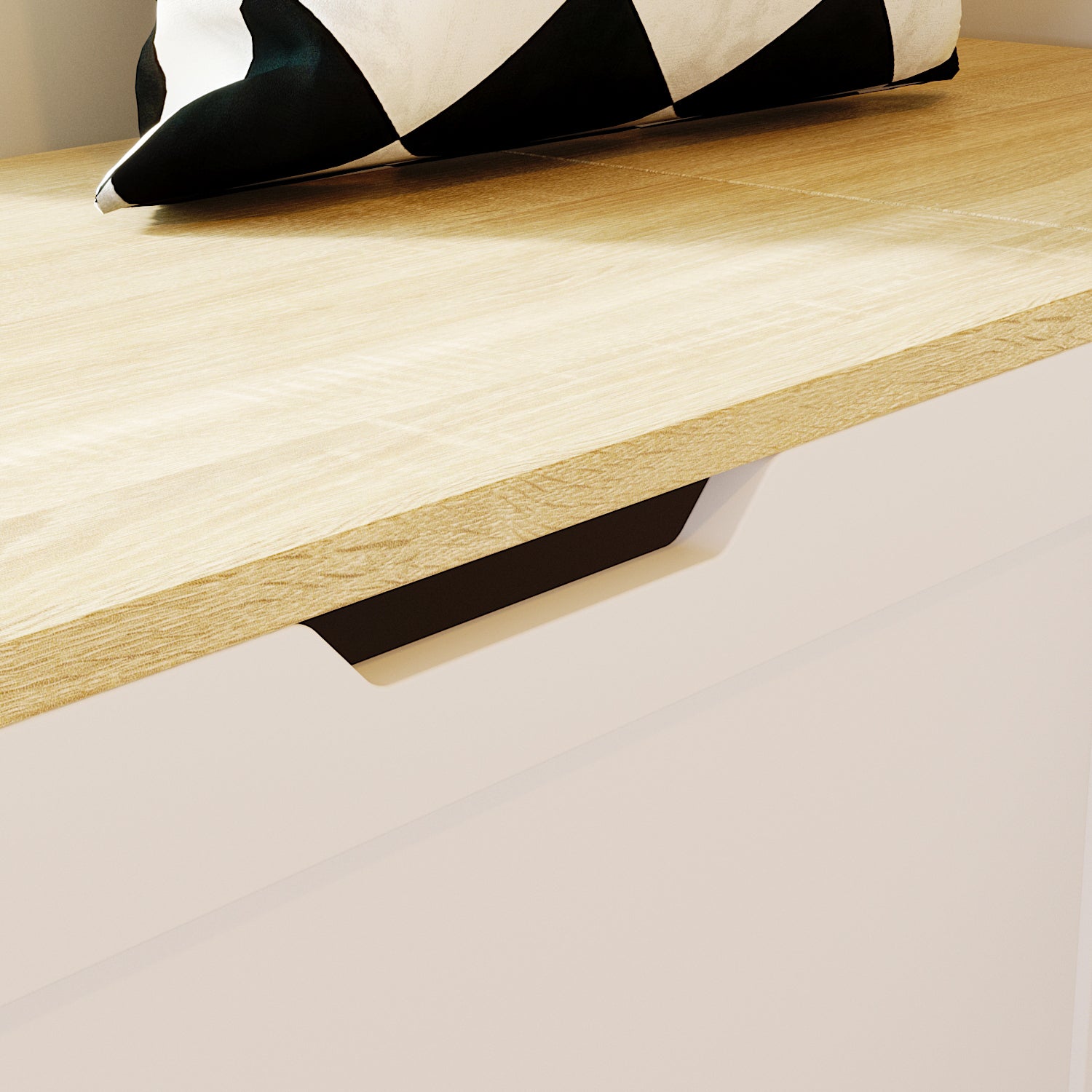 White corner shoe cabinet with bench seating and hidden storage