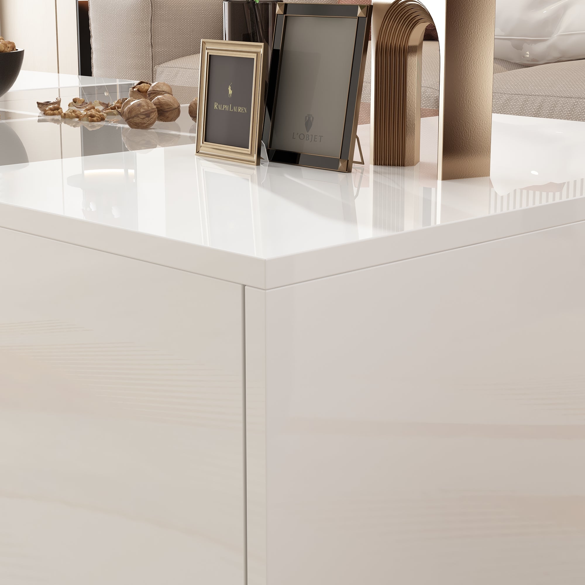 Coffee Table Storage High Gloss Coffee Tables LED Lighting Cocktail - 47.4"W