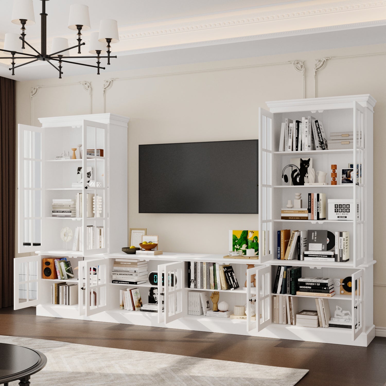 125 '' W Entertainment Center With Storage Cabinets And Glass Doors