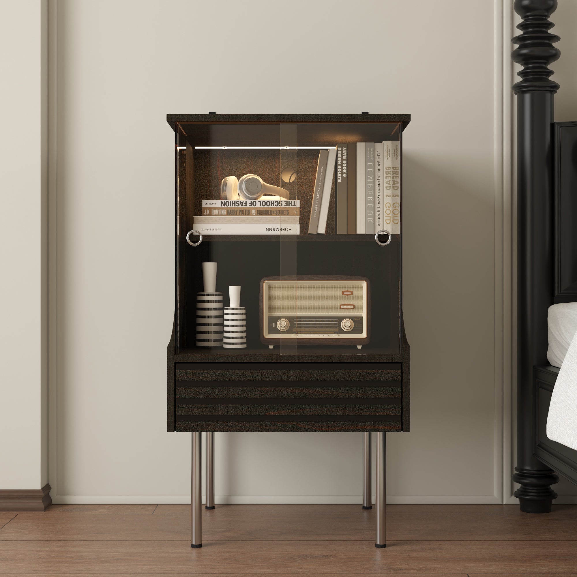Brown Tempered Glass Nightstand