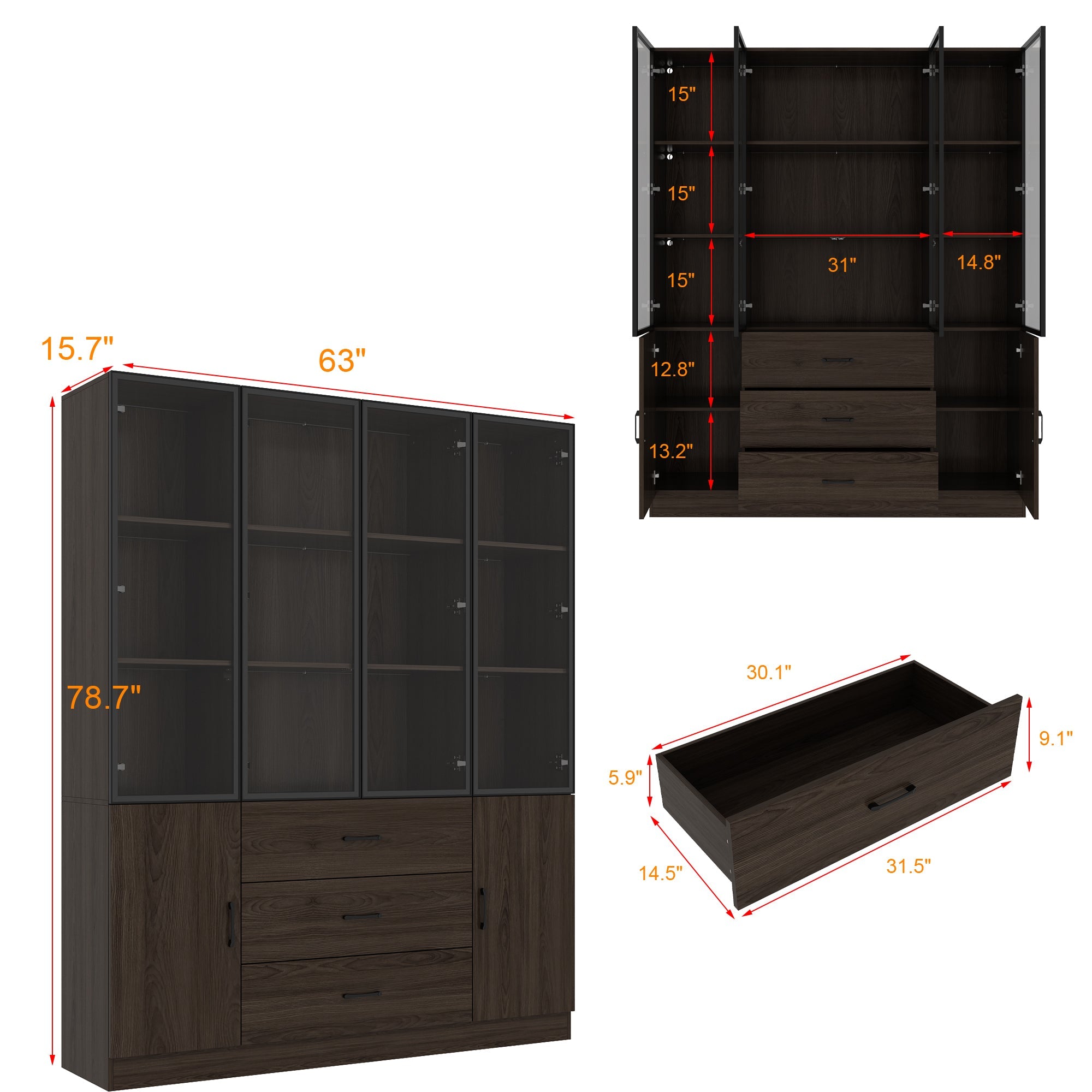 Display Cabinet With Tempered Glass Door And Adjustable Lights