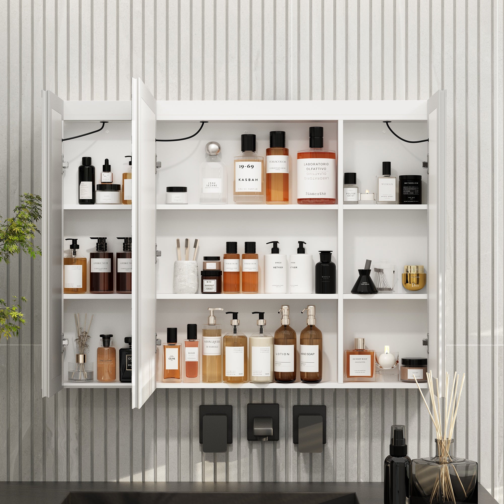 Bathroom Medicine Cabinet With Lights and Defogger(Triple Door)