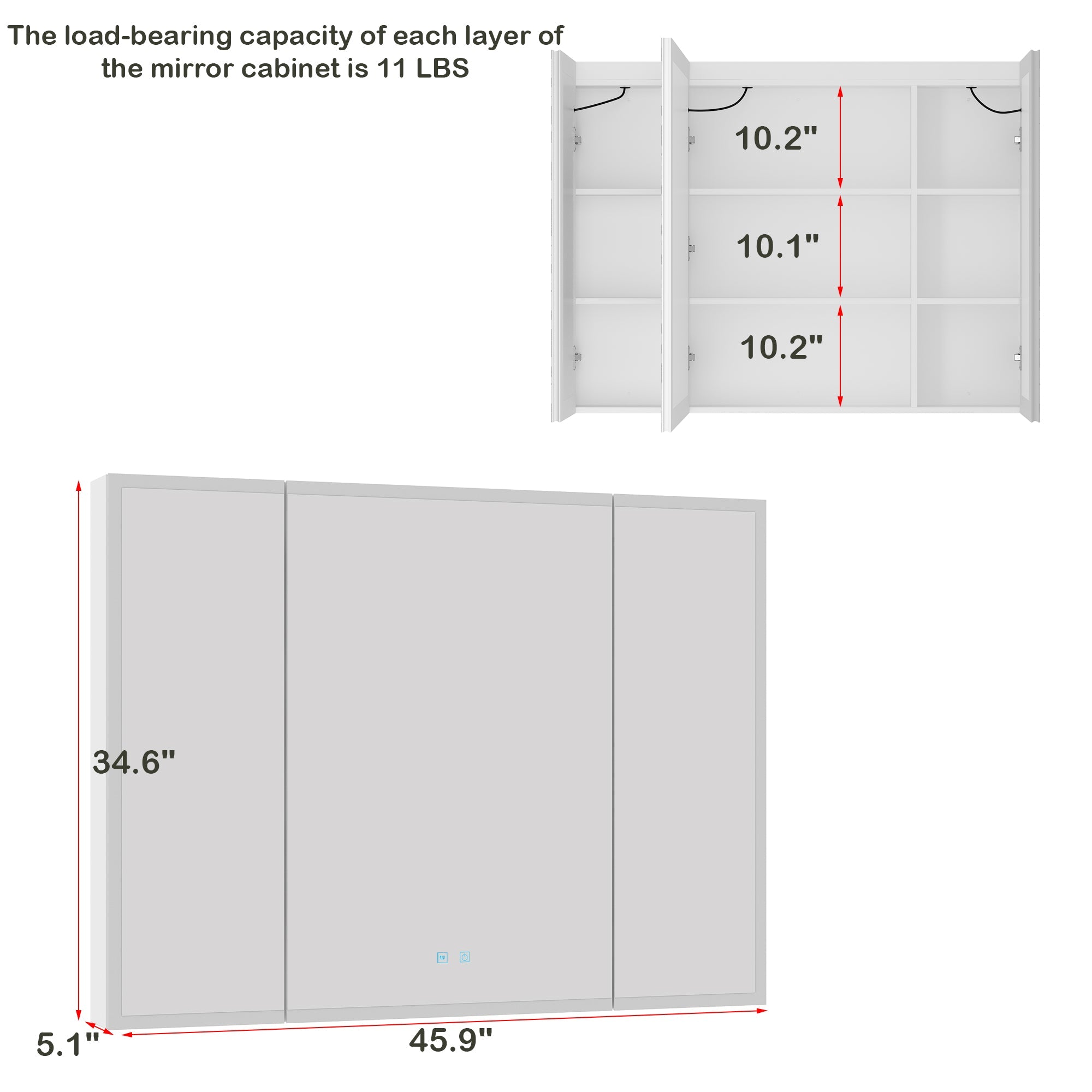 Bathroom Medicine Cabinet With Lights and Defogger(Triple Door)