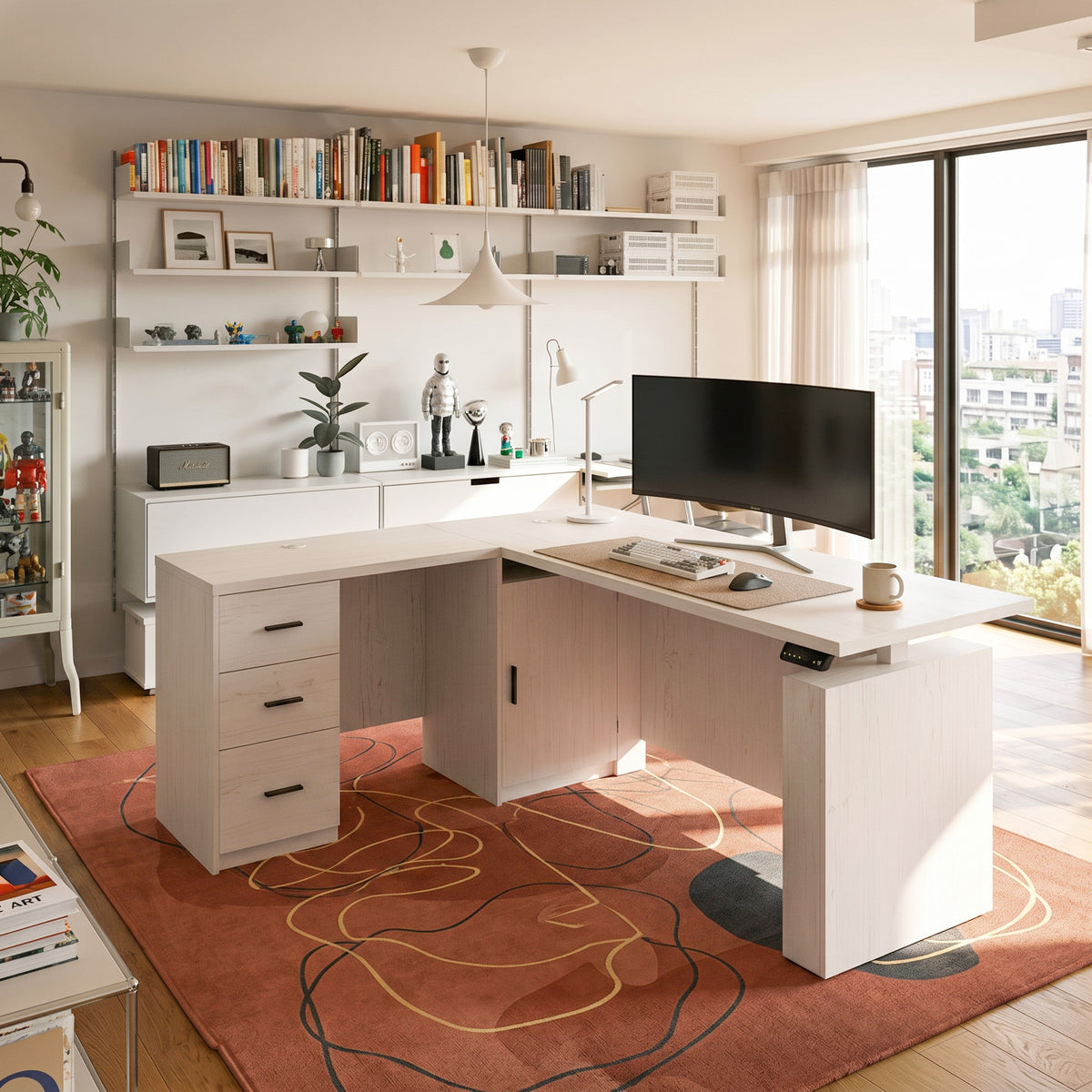 63" L-Shaped Standing Desk with 3 Drawers