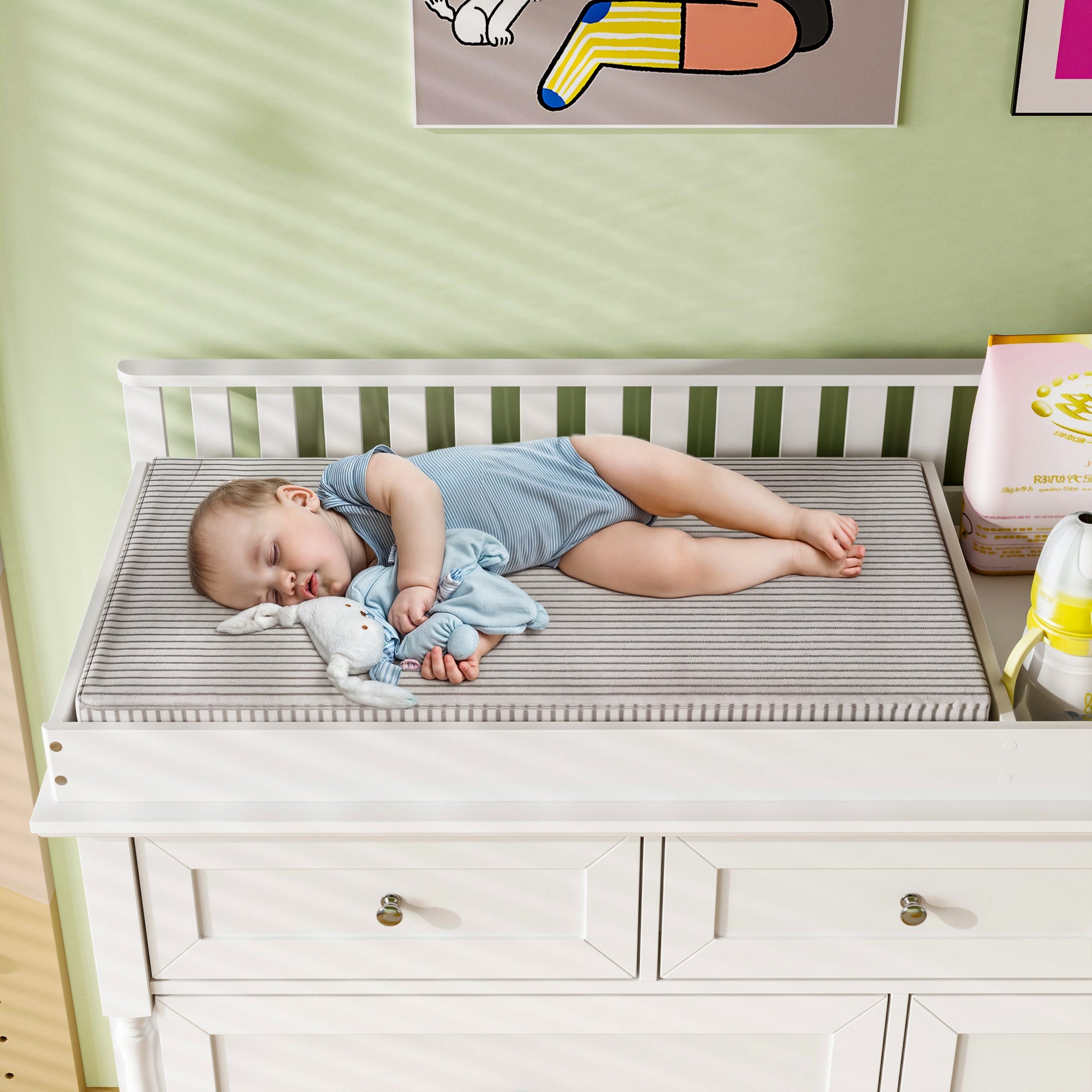 Chest Nursery Dresser Changing Table Top – 7-Drawer Baby Storage Organizer for Diapers and Clothes