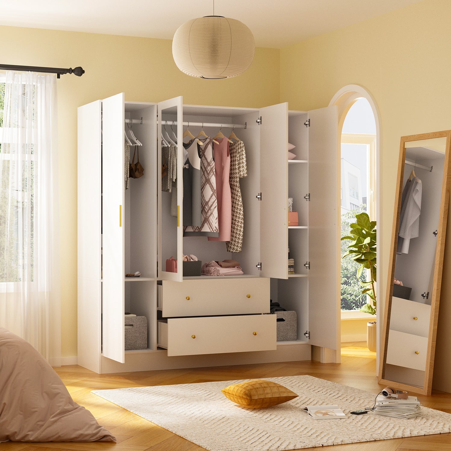 Wardrobe Multifunctional Large Storage Cabinet Armoire with Mirror