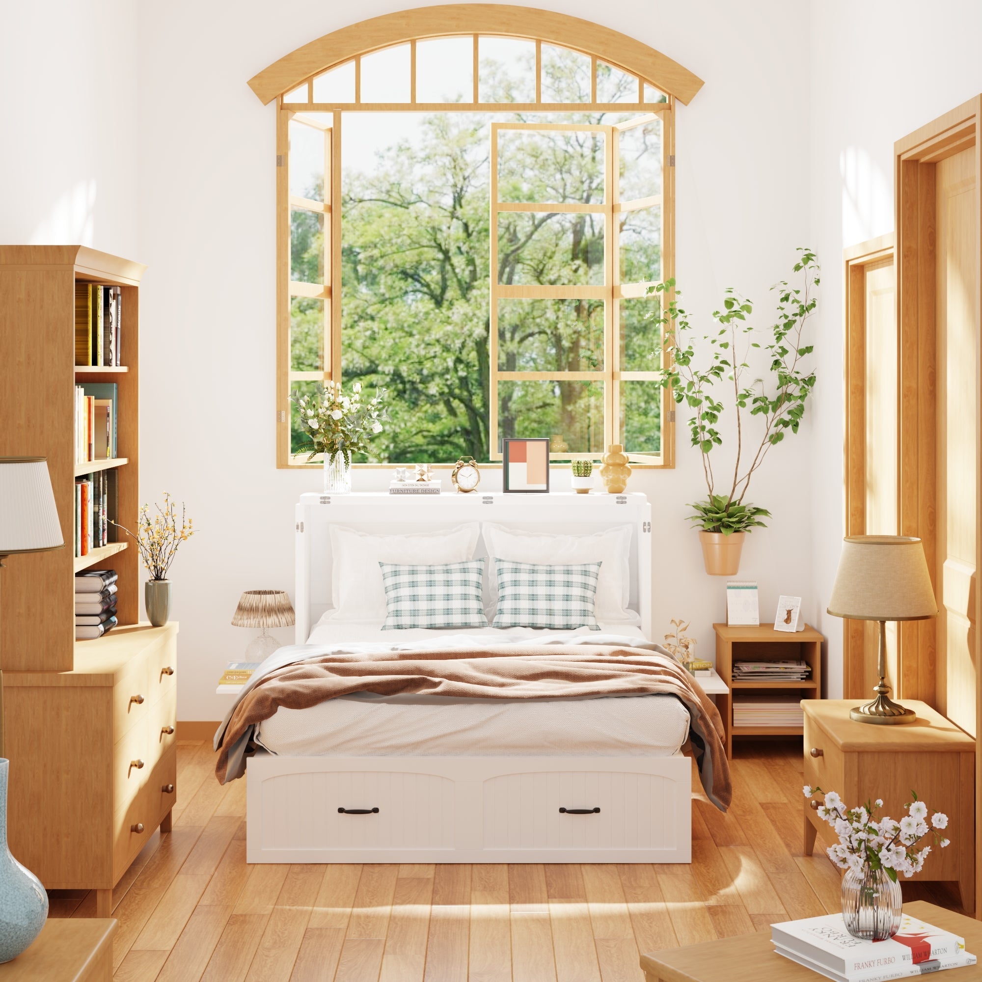 Fold Out Murphy Bed With Nightstands And White Finish