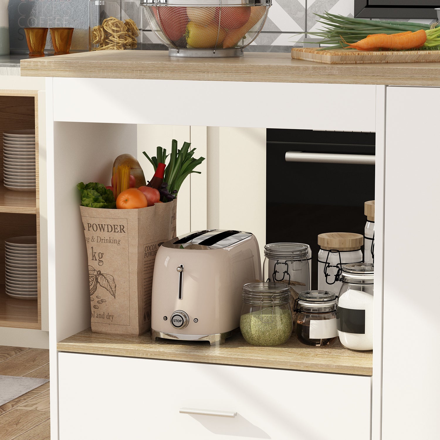 Kitchen Island with Open Storage and Adjustable Shelf Modern Style