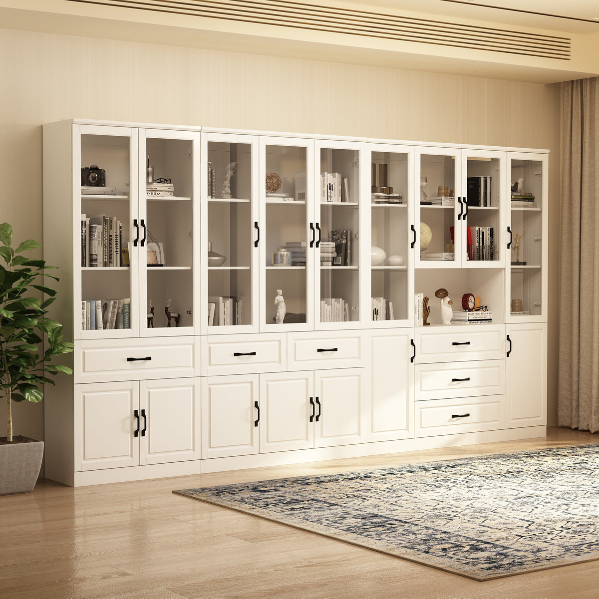 141.7 inches Modern White Bookcases and Display Cabinets With Corner Shelf Storage