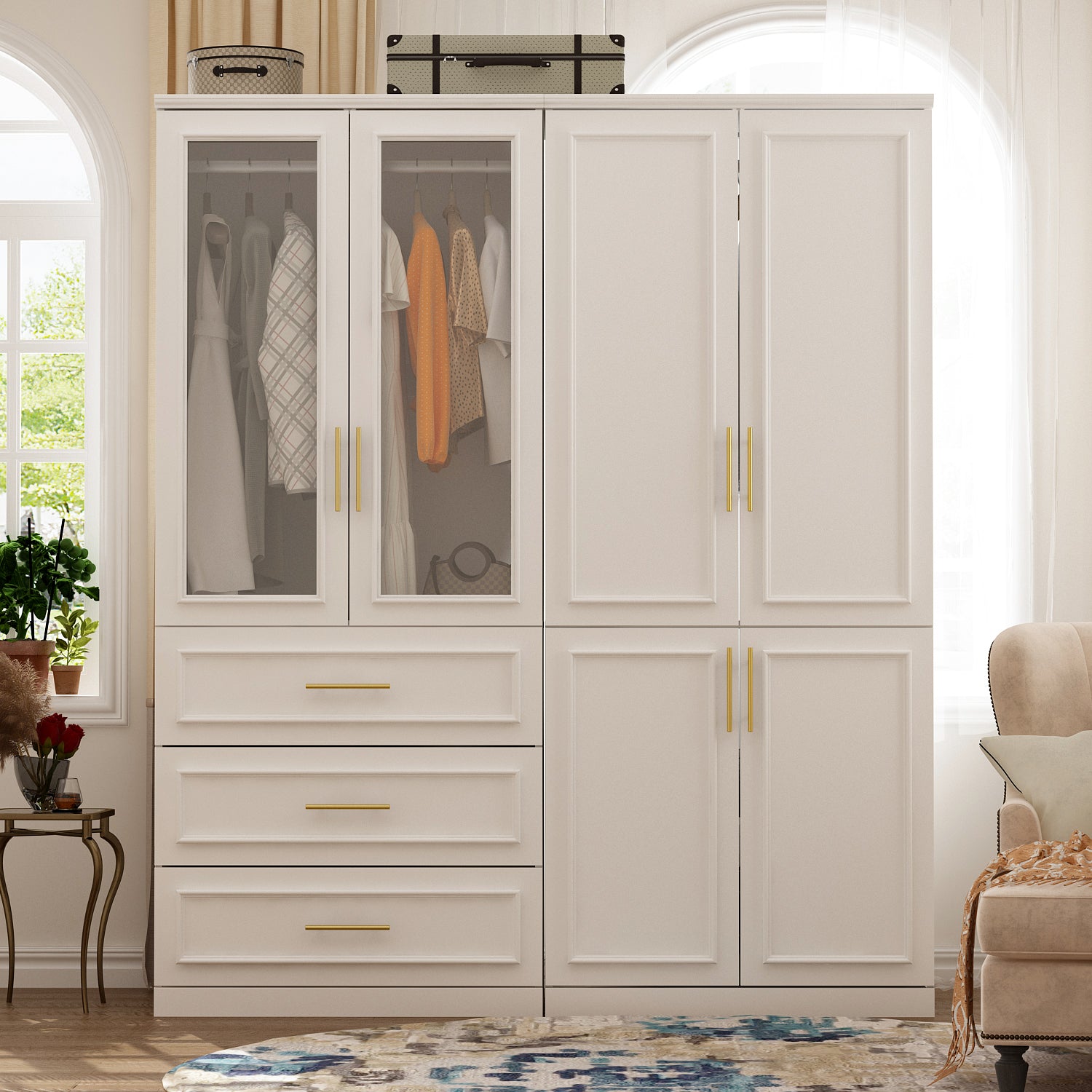 74.9" H x 63.3" W 6 Door Armoire with Drawers