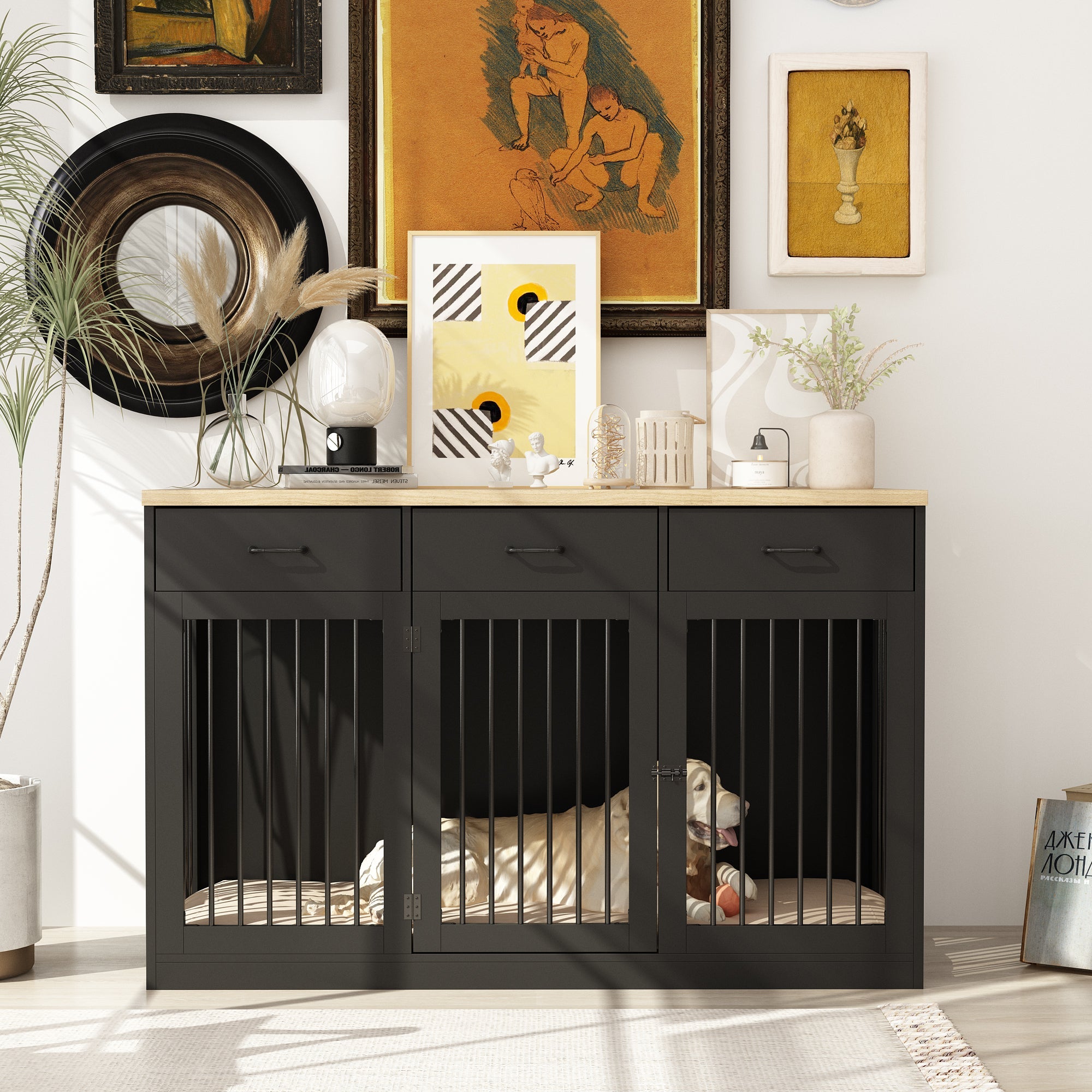 Dog Crate Furniture with 3 Drawers
