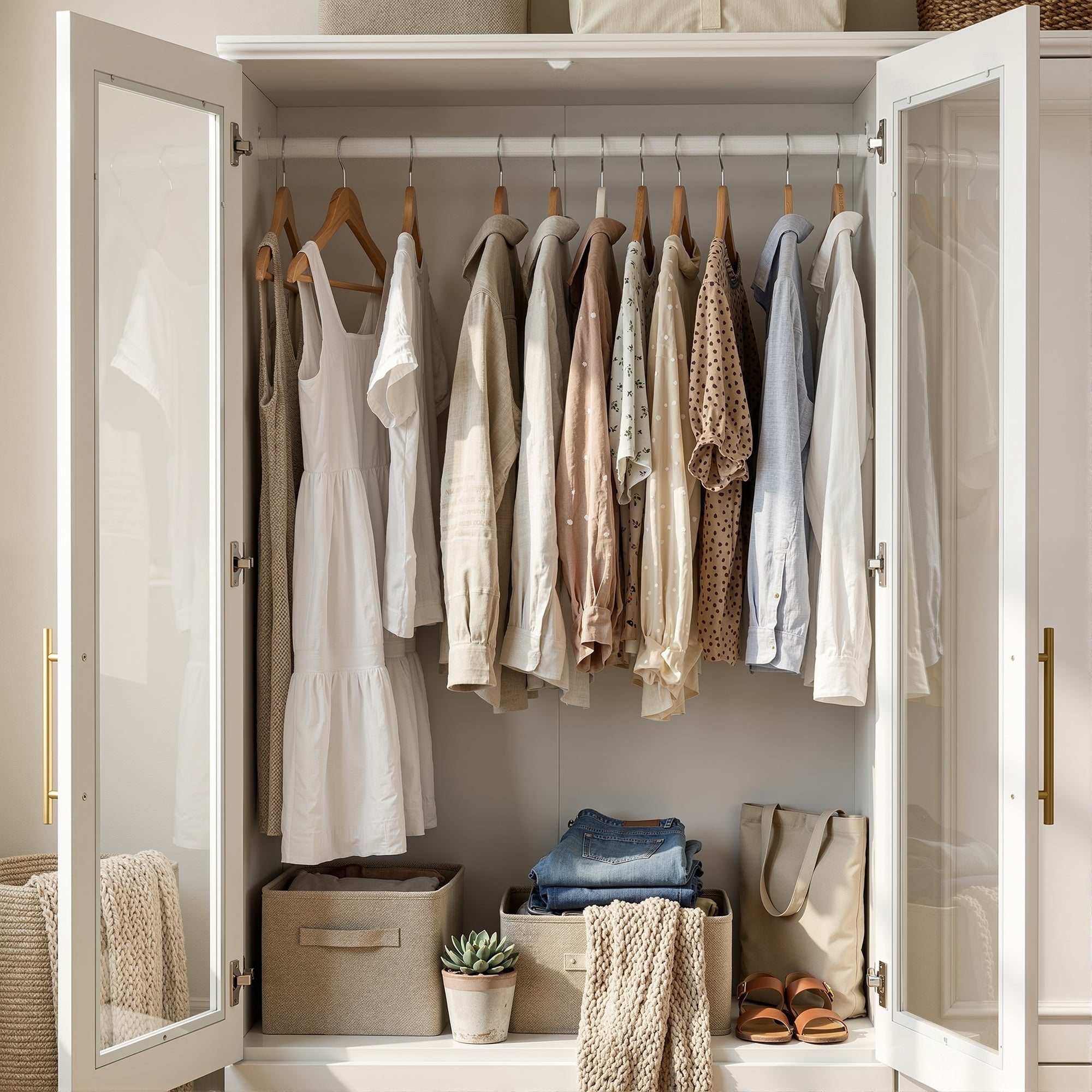 63.3 inch Luxe White Armoire with 6 Doors and 3 Drawers