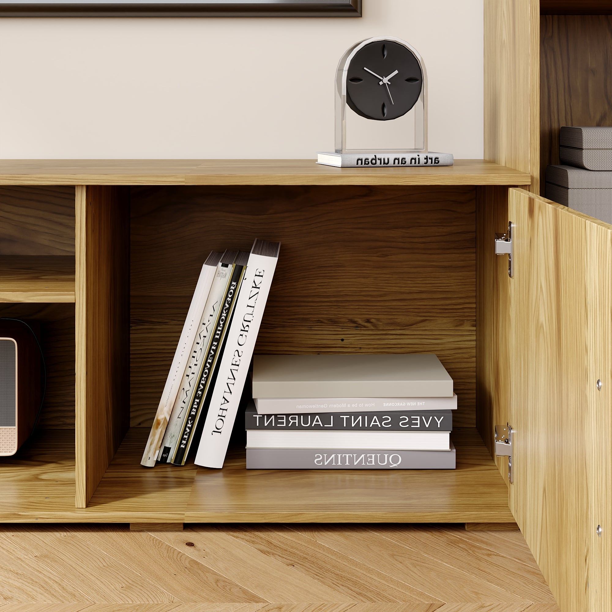 126'' W Entertainment Center With Versatile Display & Concealed Storage