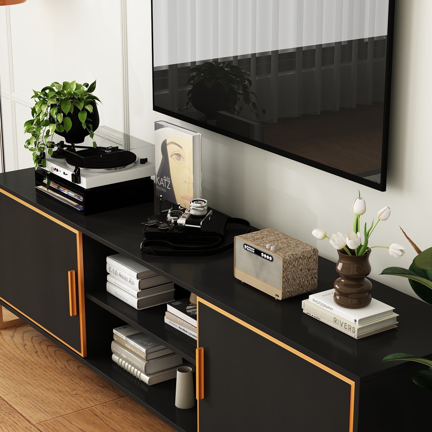 70.9'' W 2-Door TV Stand & Media Center With 2-Open Shelve