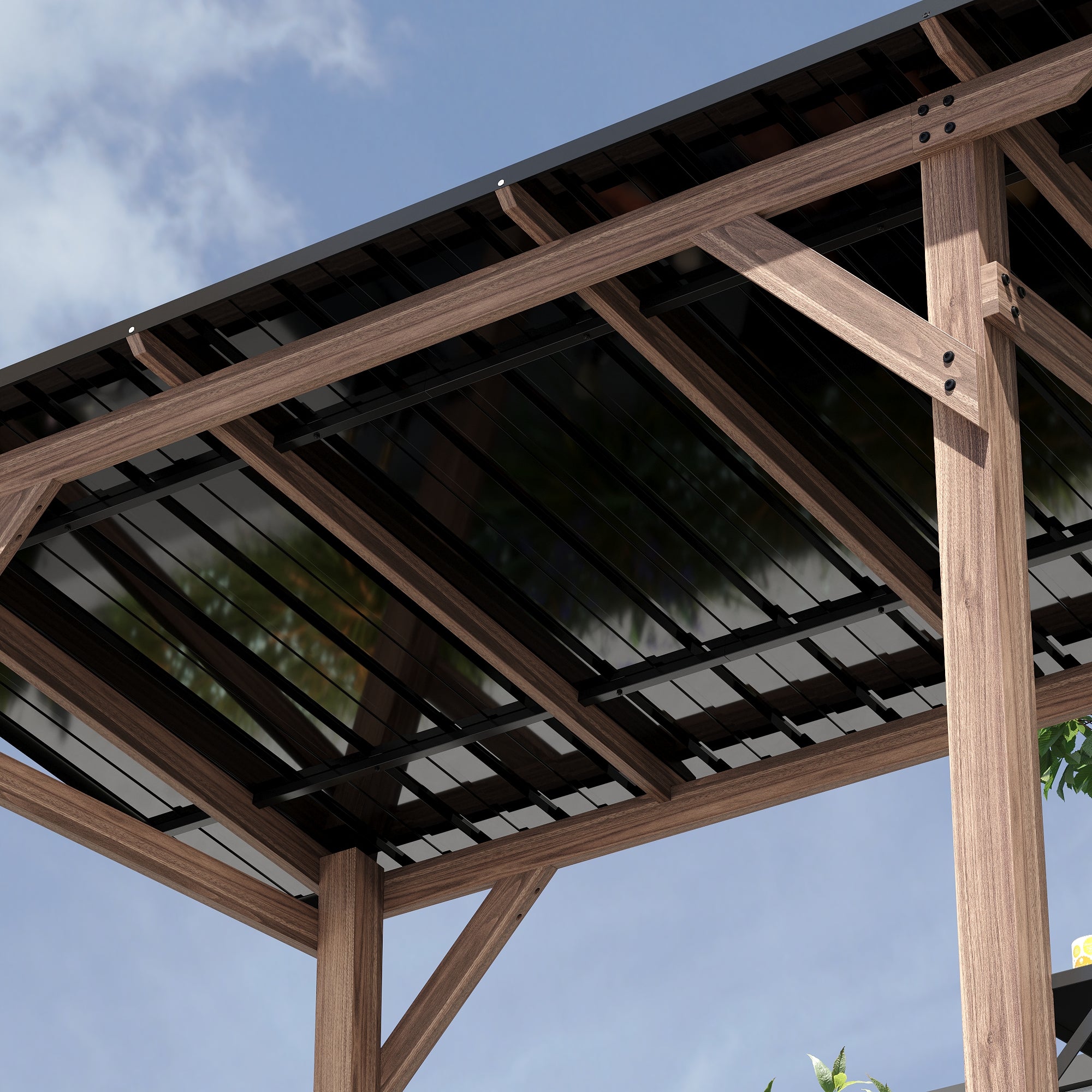 Cedar Wood Grill Gazebo Hardtop Roof With Side Tables For Patio BBQ Shelter