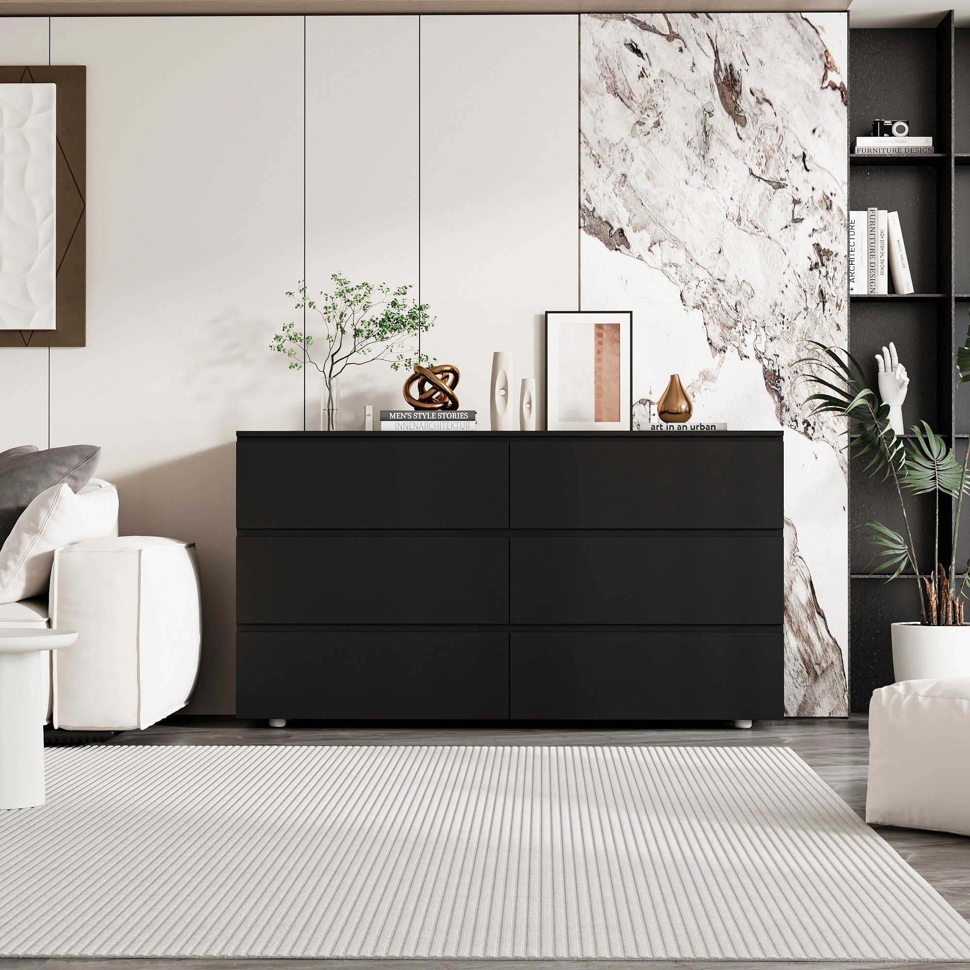 Distressed 6-Drawer Sideboard with Grain Texture - 59" Wide