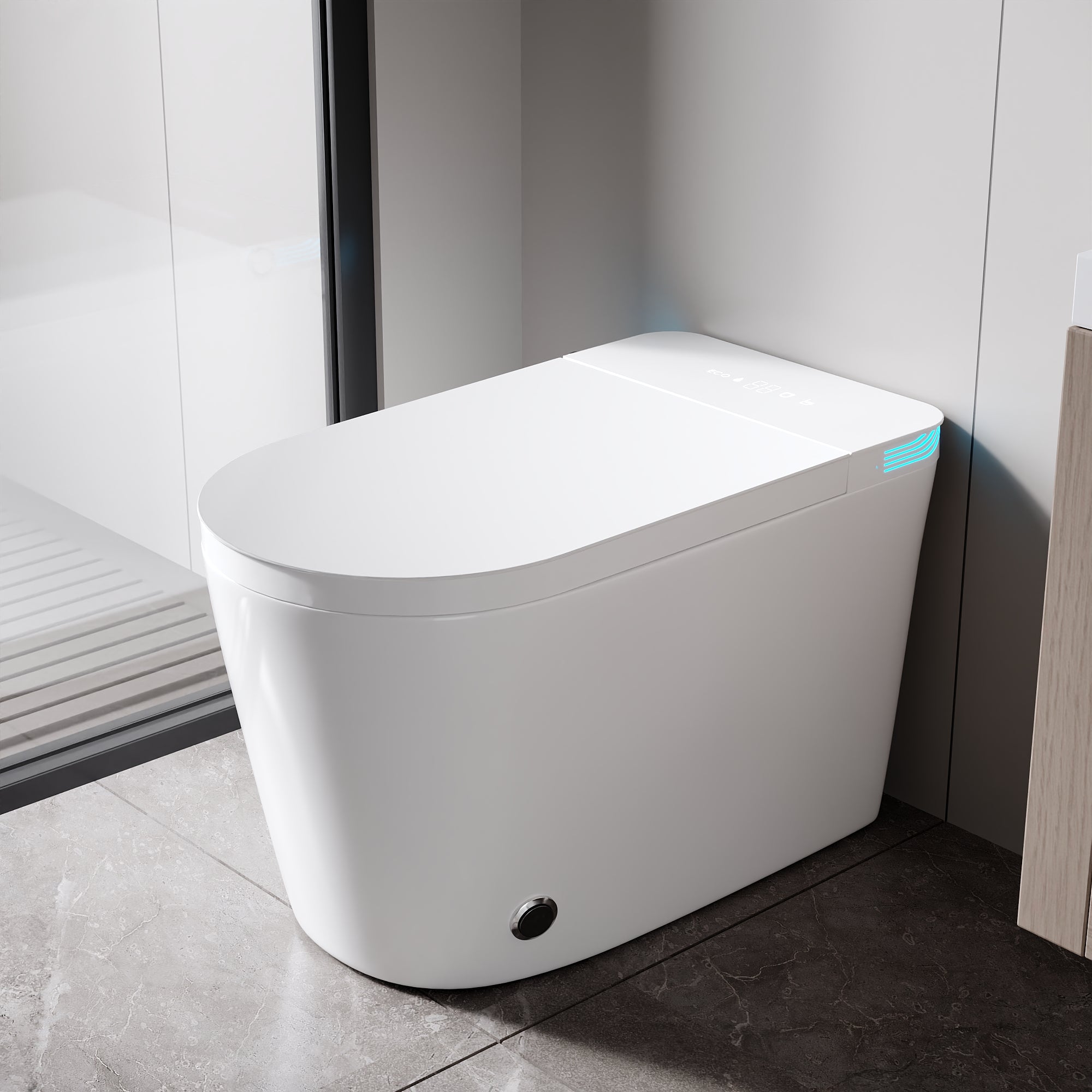 White smart toilet with ambient light