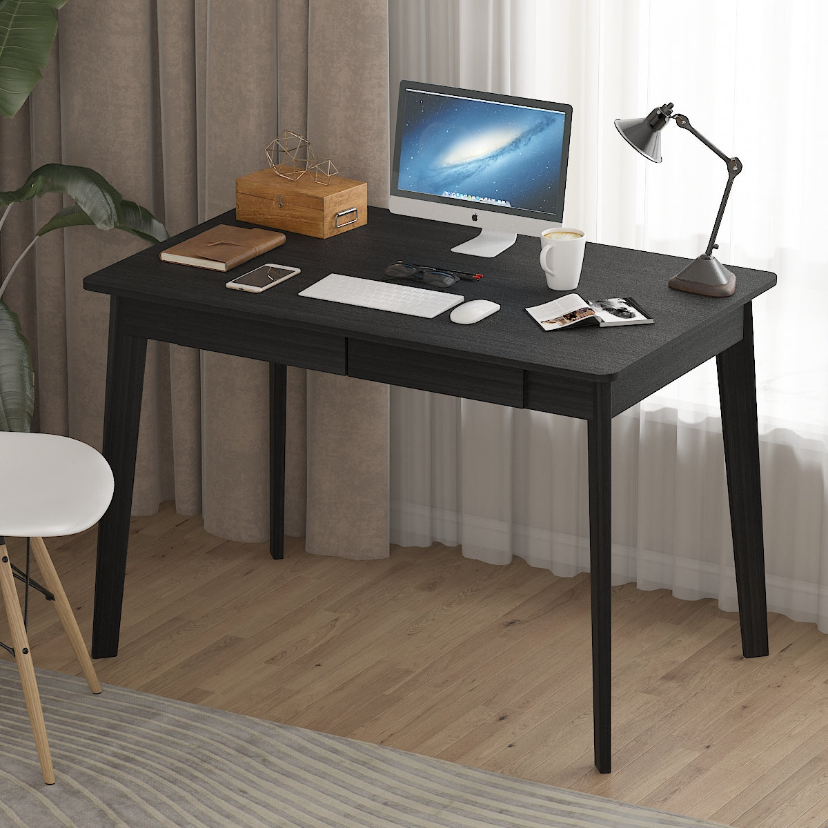 Wooden Minimalist Writing Desk White Study Table for Office 39.4"W