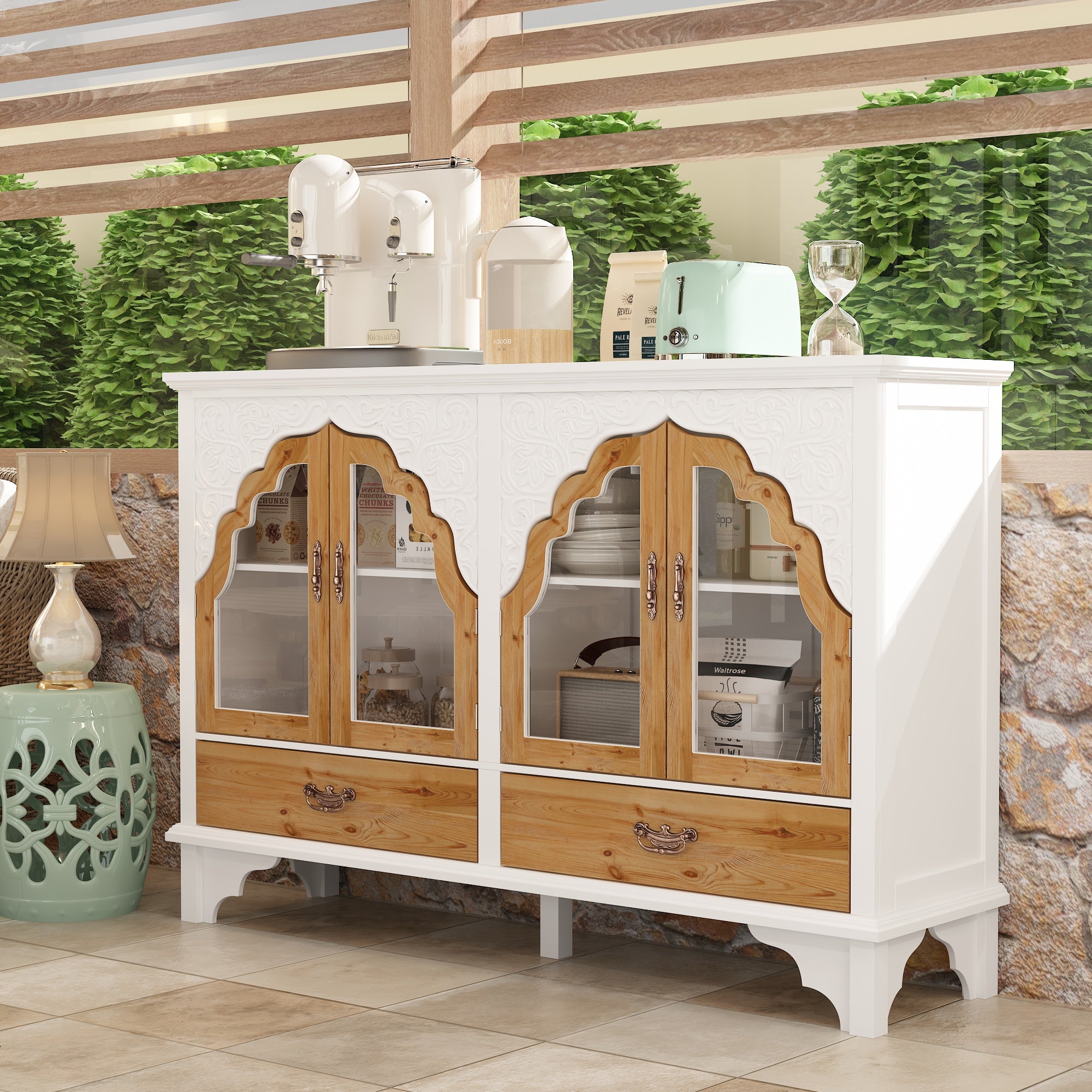 Elegant Soild Wood Modern Sideboard With 2 Doors And 2 Drawers, 39.4” Storage Cabinet With Adjustable Shelves, Versatile Console Table For Living Room Or Dining Room