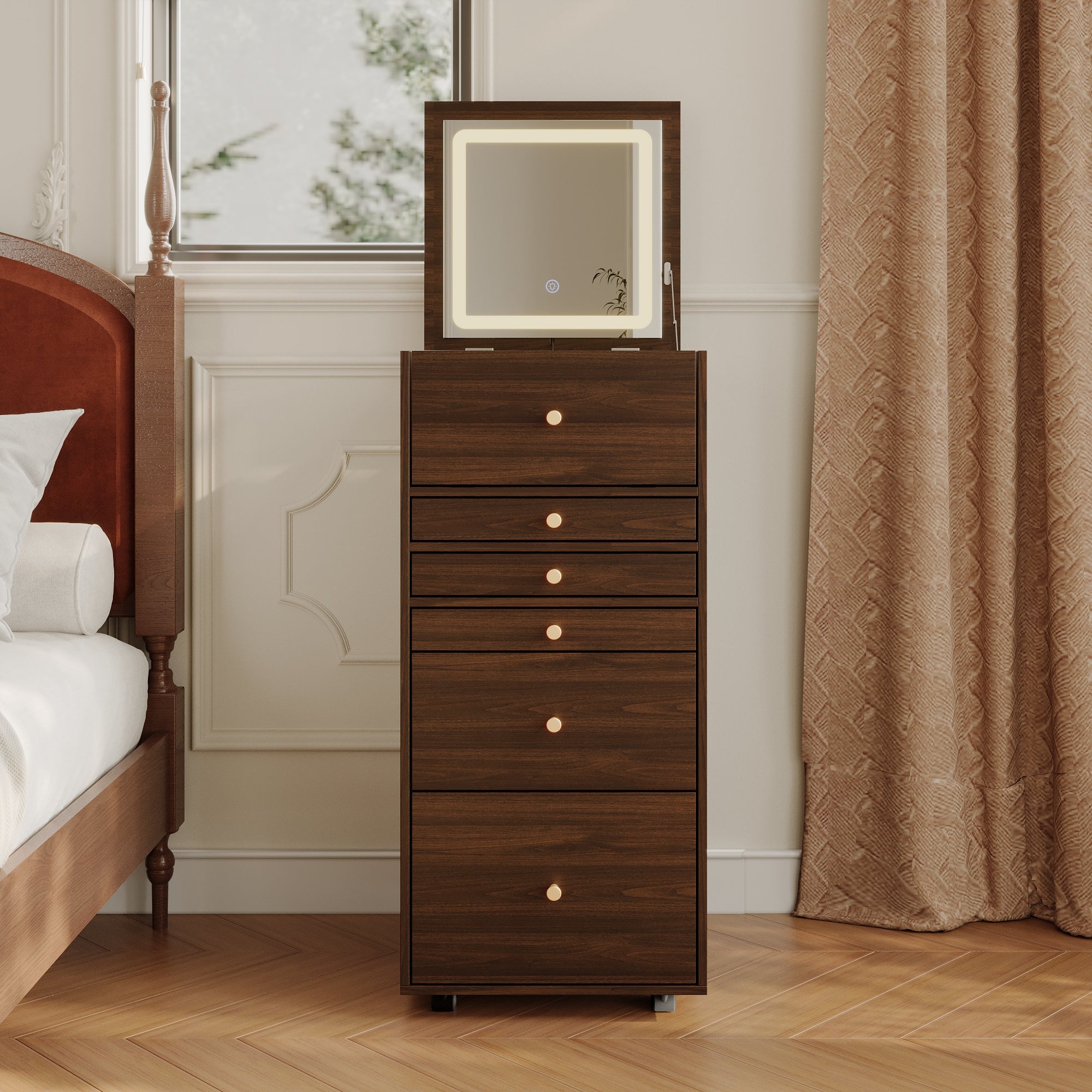 Movable Vanity Table With LED Mirror