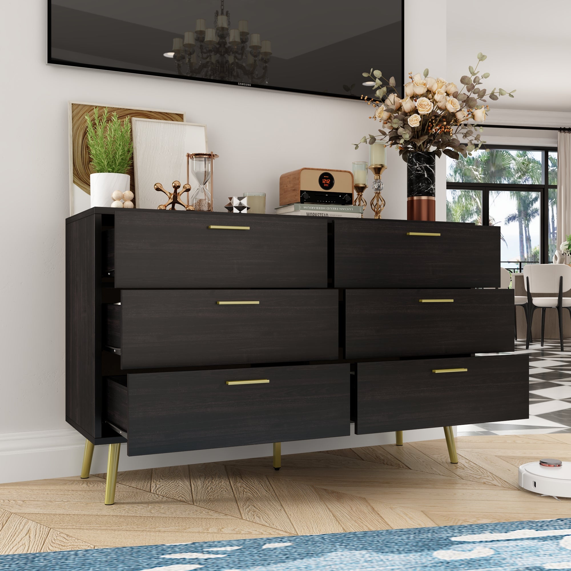 Modern Sideboard Double Dresser with 6 Drawers