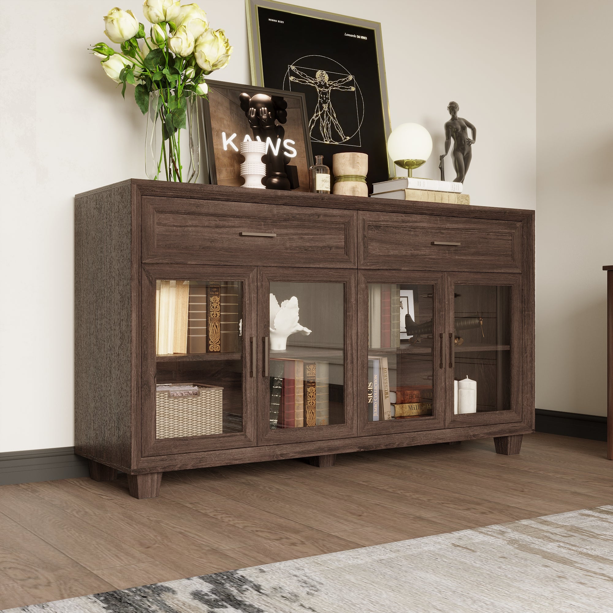 63" W Sideboard Cabinet Buffet Storage Cabinet