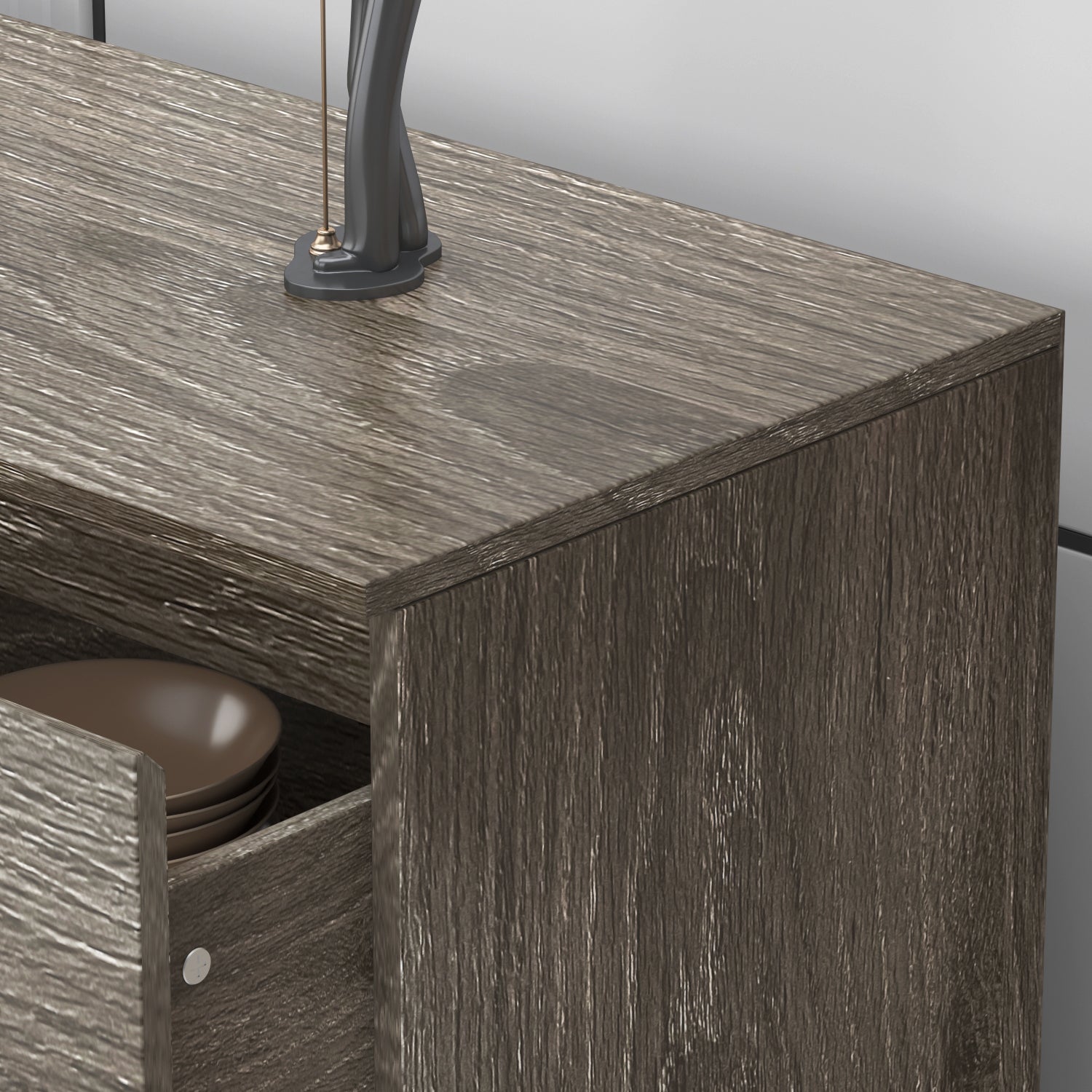 Distressed Sideboard 6-Drawer Storage Buffet Display Table Grain Texture for Living Room and Kitchen