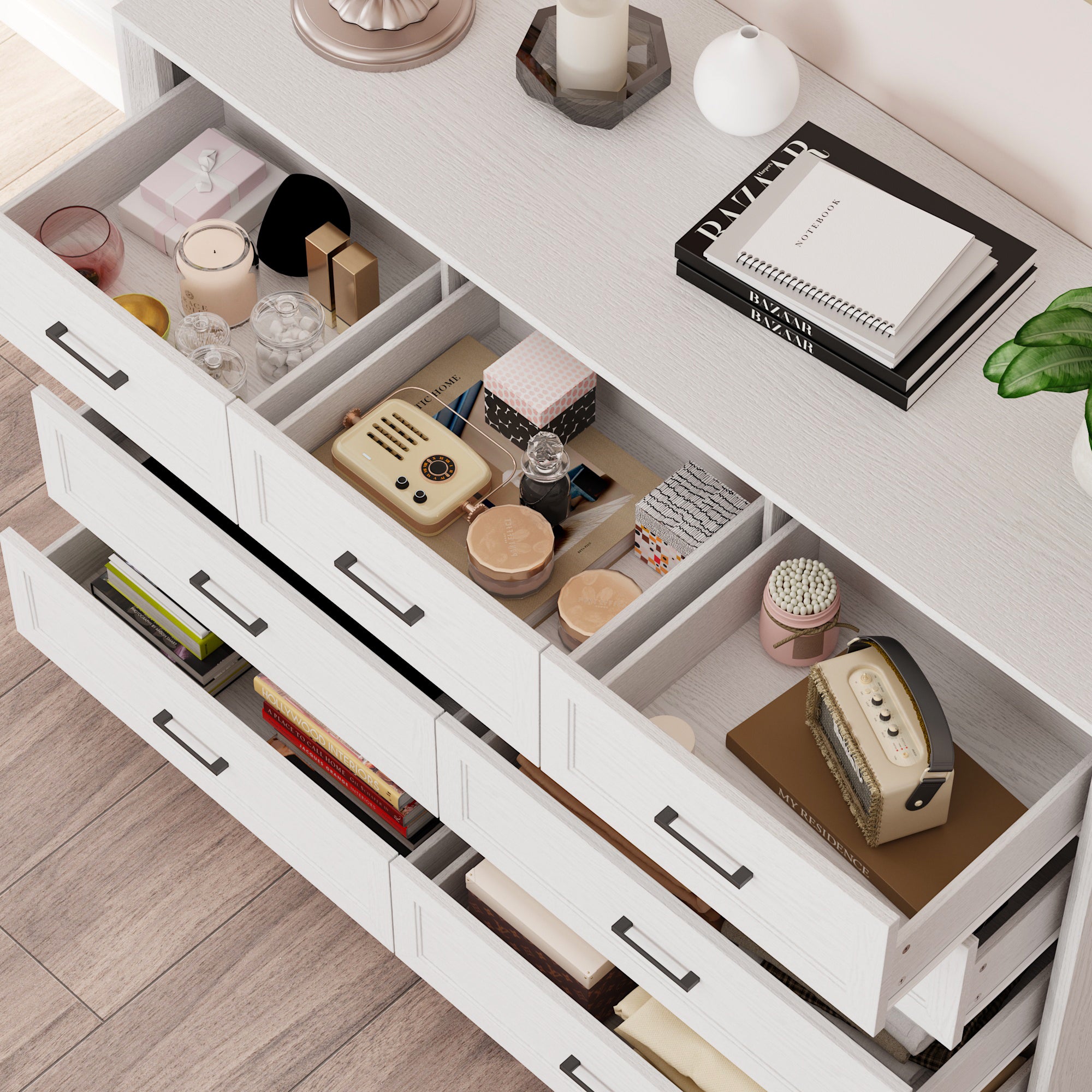 60" Wide 9-Drawer Accent Chest With Metal Handles