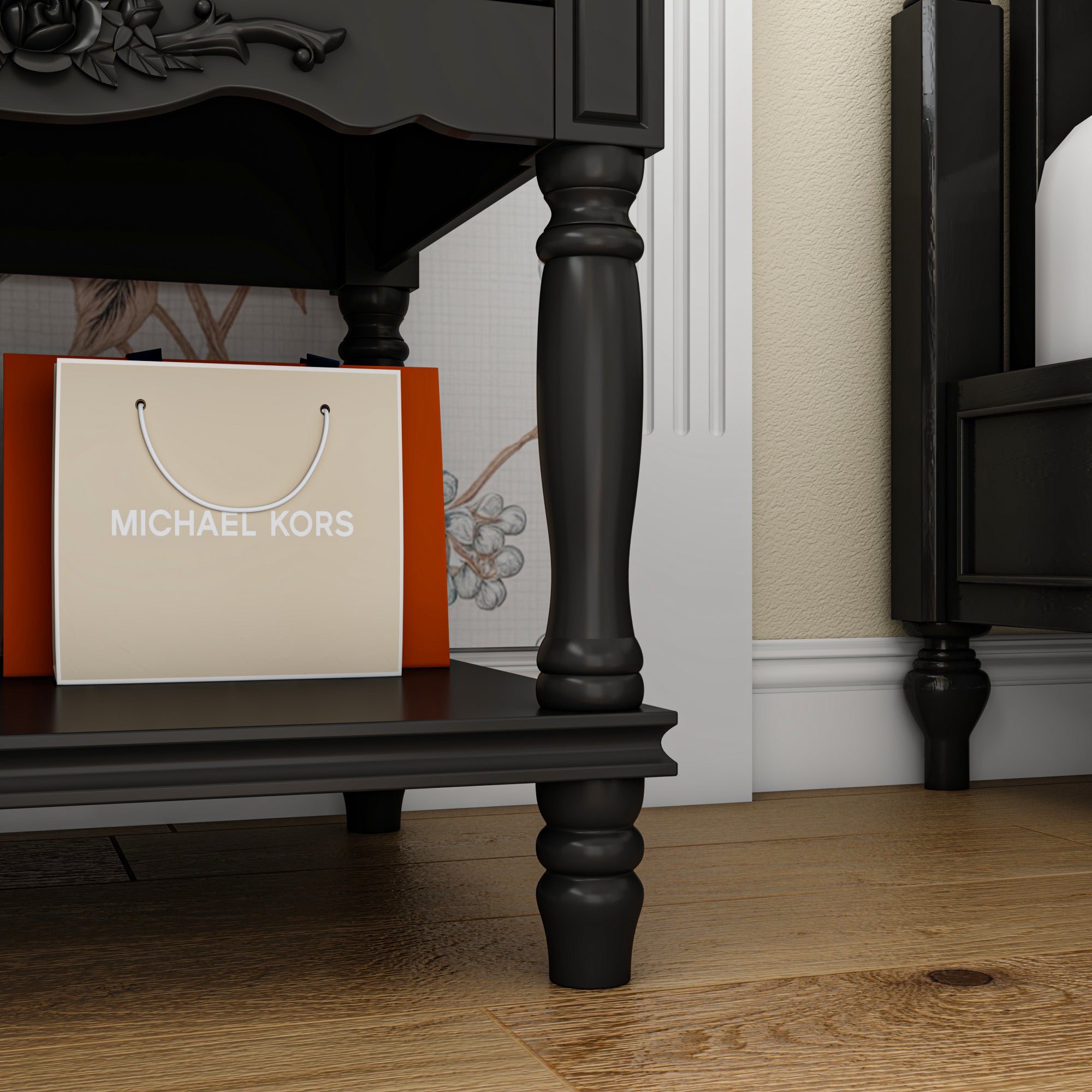 End Table Side Table Bedroom Night Stand Bedside Embossed Table with 2 Drawers & Open Shelf