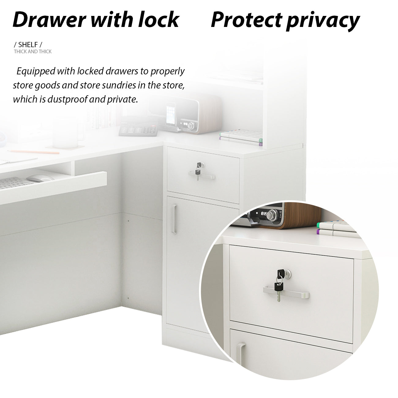 L-Shaped Reception Desk with Large Storage Filing Cabinets