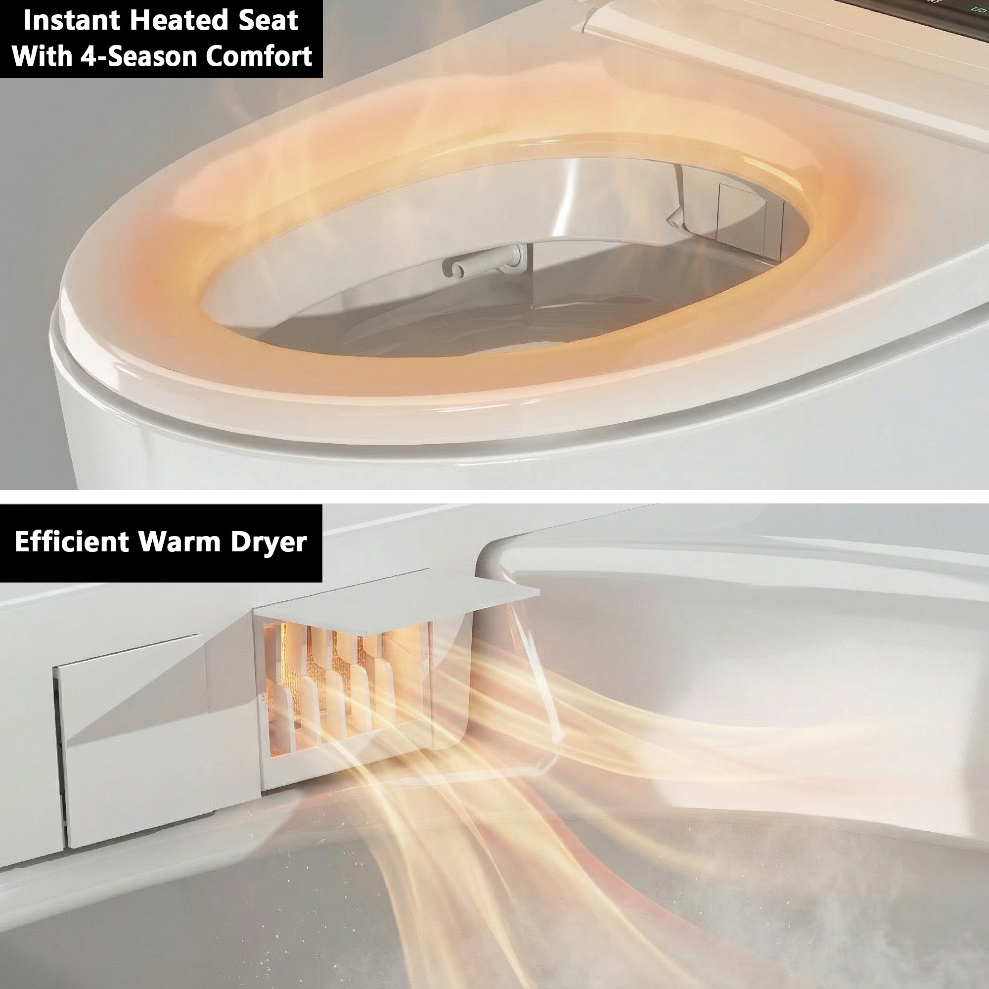 White smart toilet with compact one-piece design and side control knob