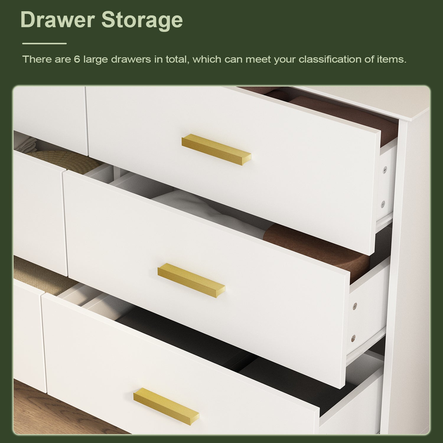 Modern White Finish Double Dresser 6-Drawer Cabinet for Hallway Entryway Living Room