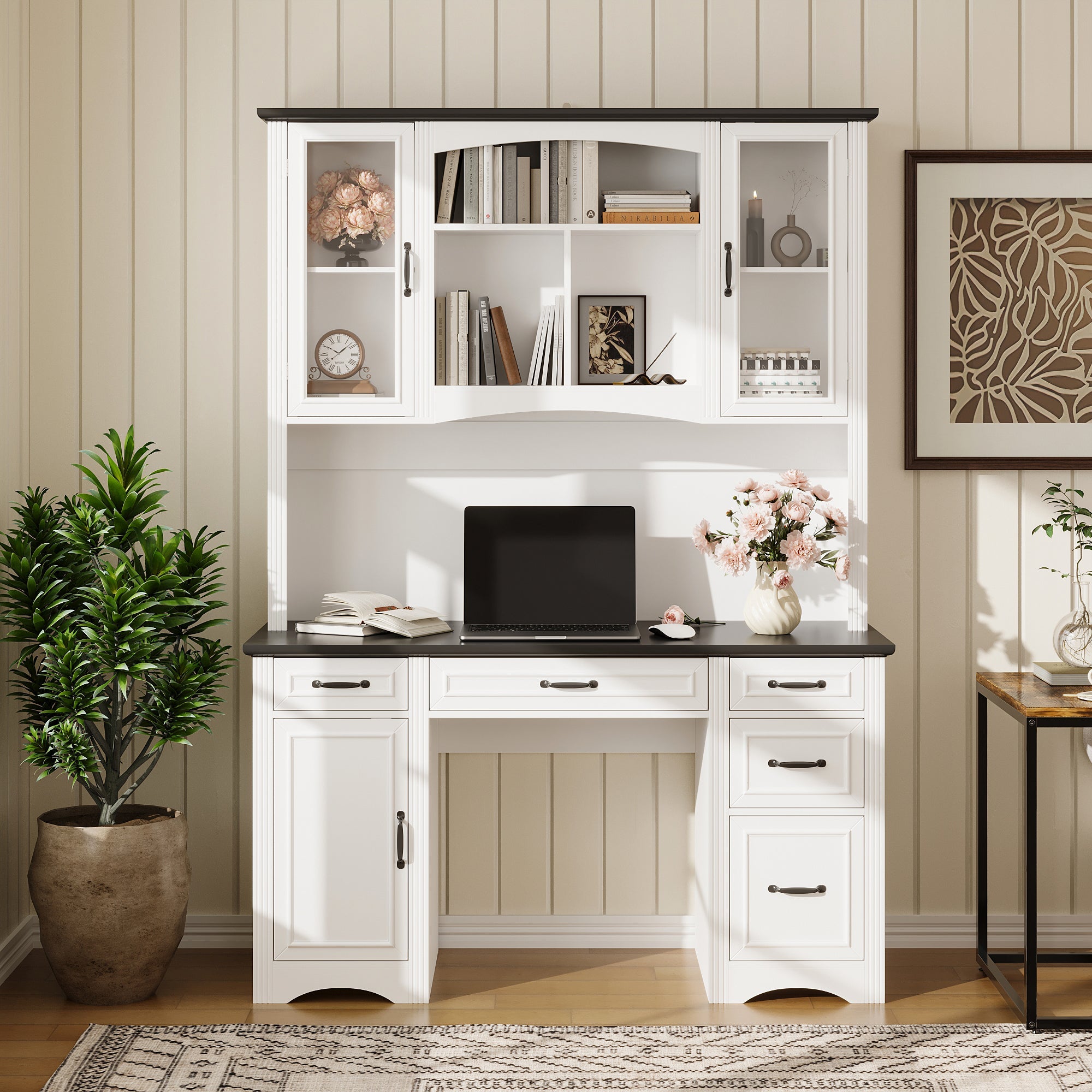 78.7" H X 58'' W 6-Drawer Computer Desk With Hutch And Socket