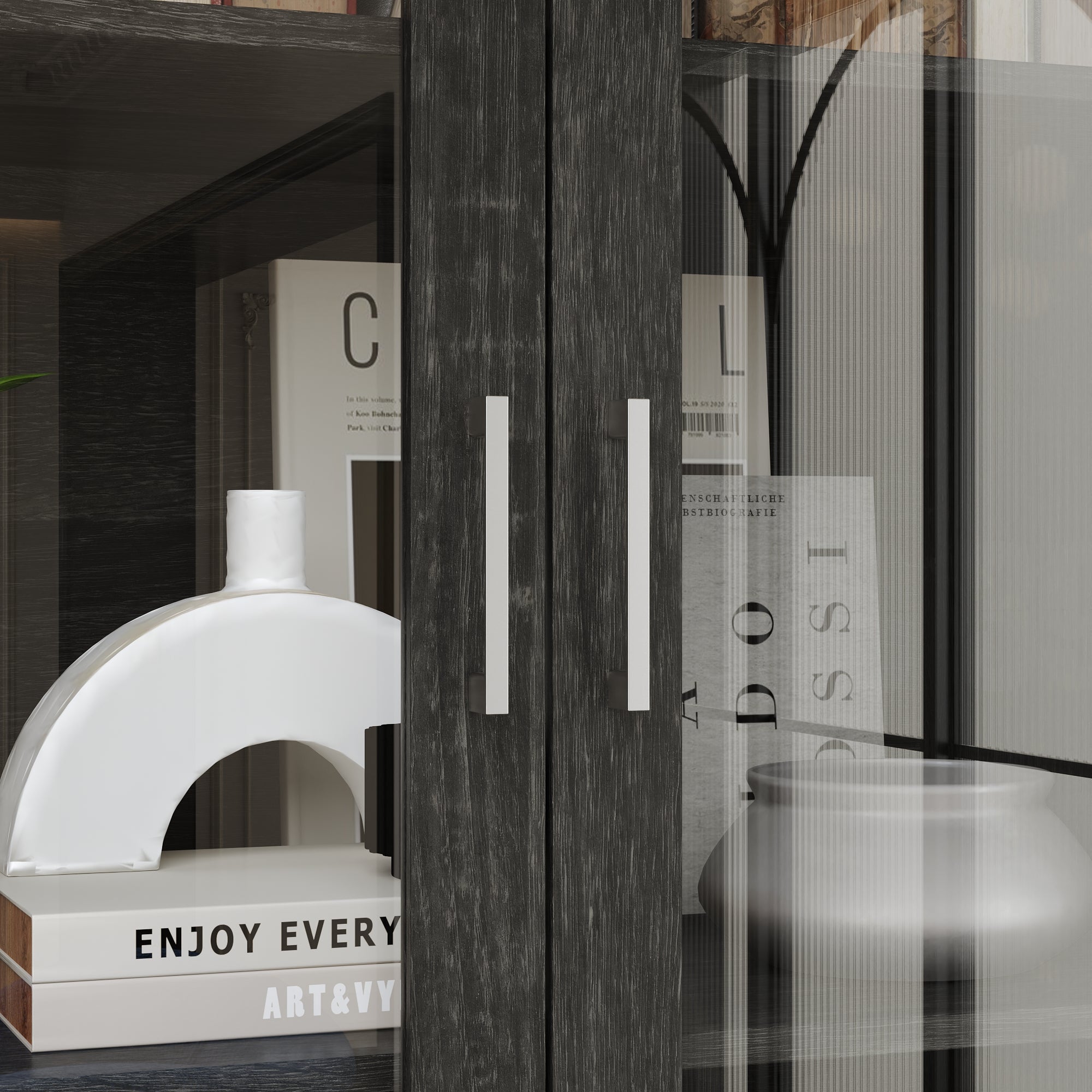 80'' H X 46'' W 6-Tier Bookcase With Glass Doors & Drawer