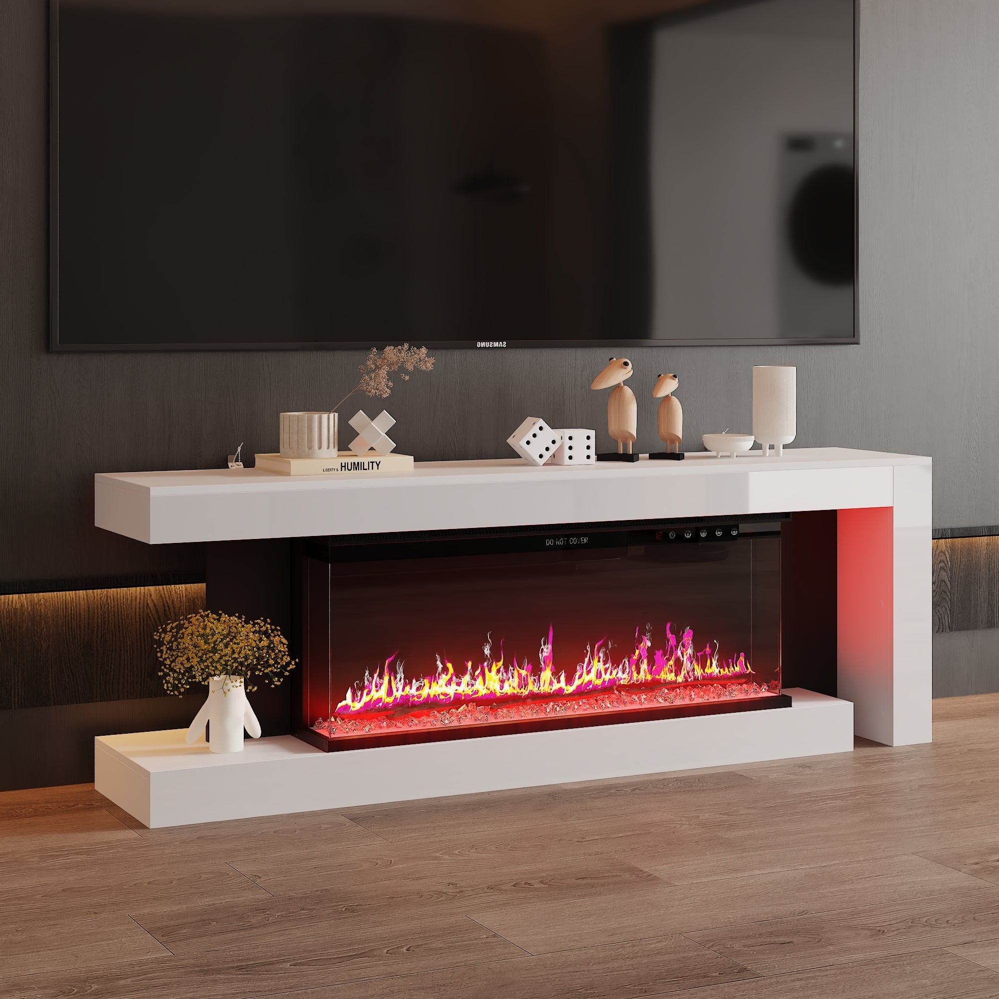 66.9 inches Modern White Electronic Fireplace with TV Stand