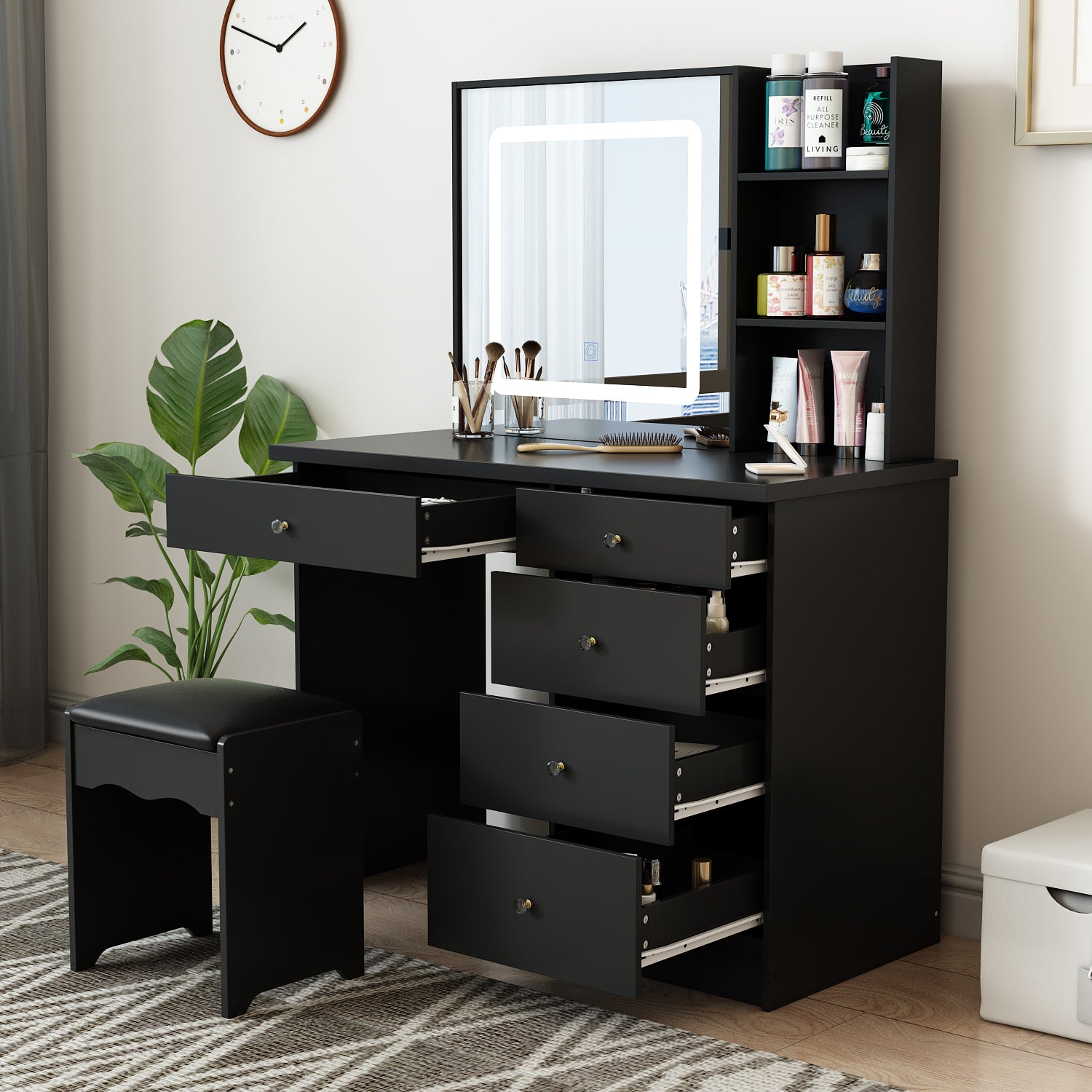 39.4'' Wide Makeup Vanity Set with Stool and Mirror