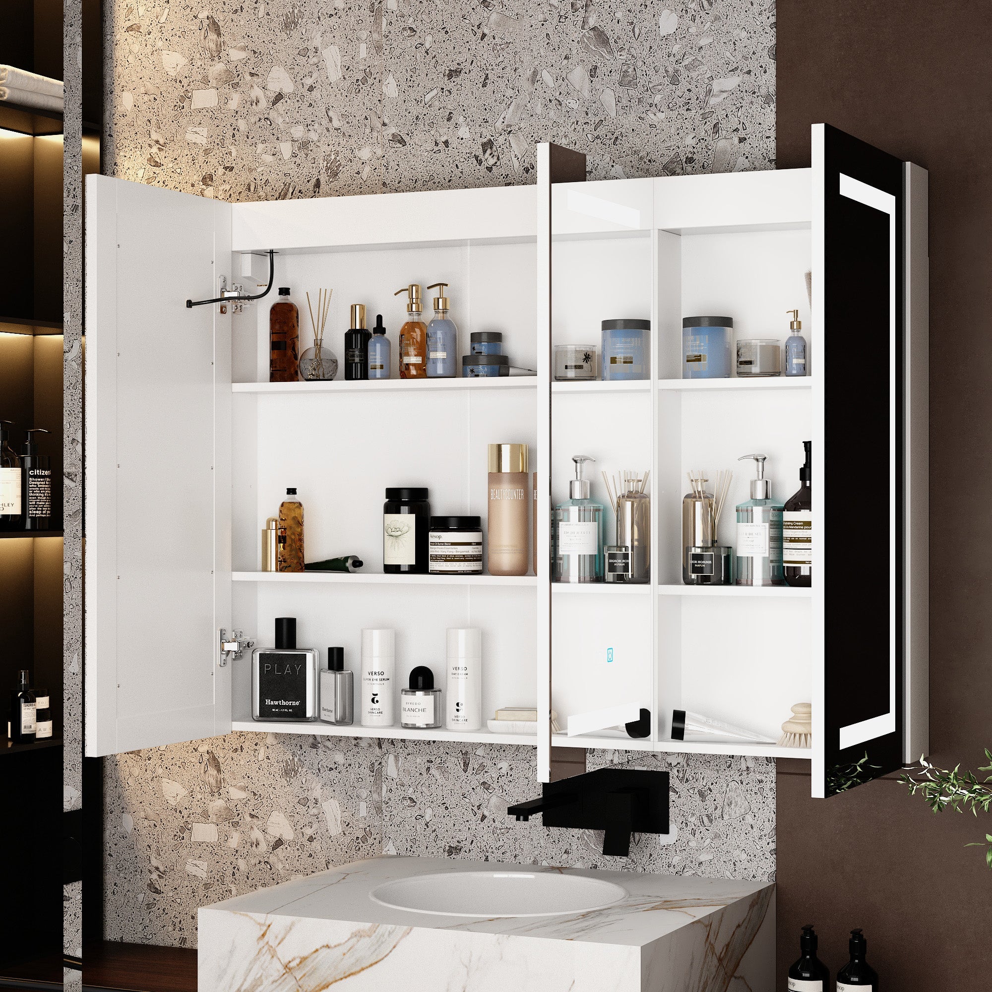 47.2'' W 35.4'' H Surface Frameless Medicine Cabinet with Mirror 6 Adjustable Shelves