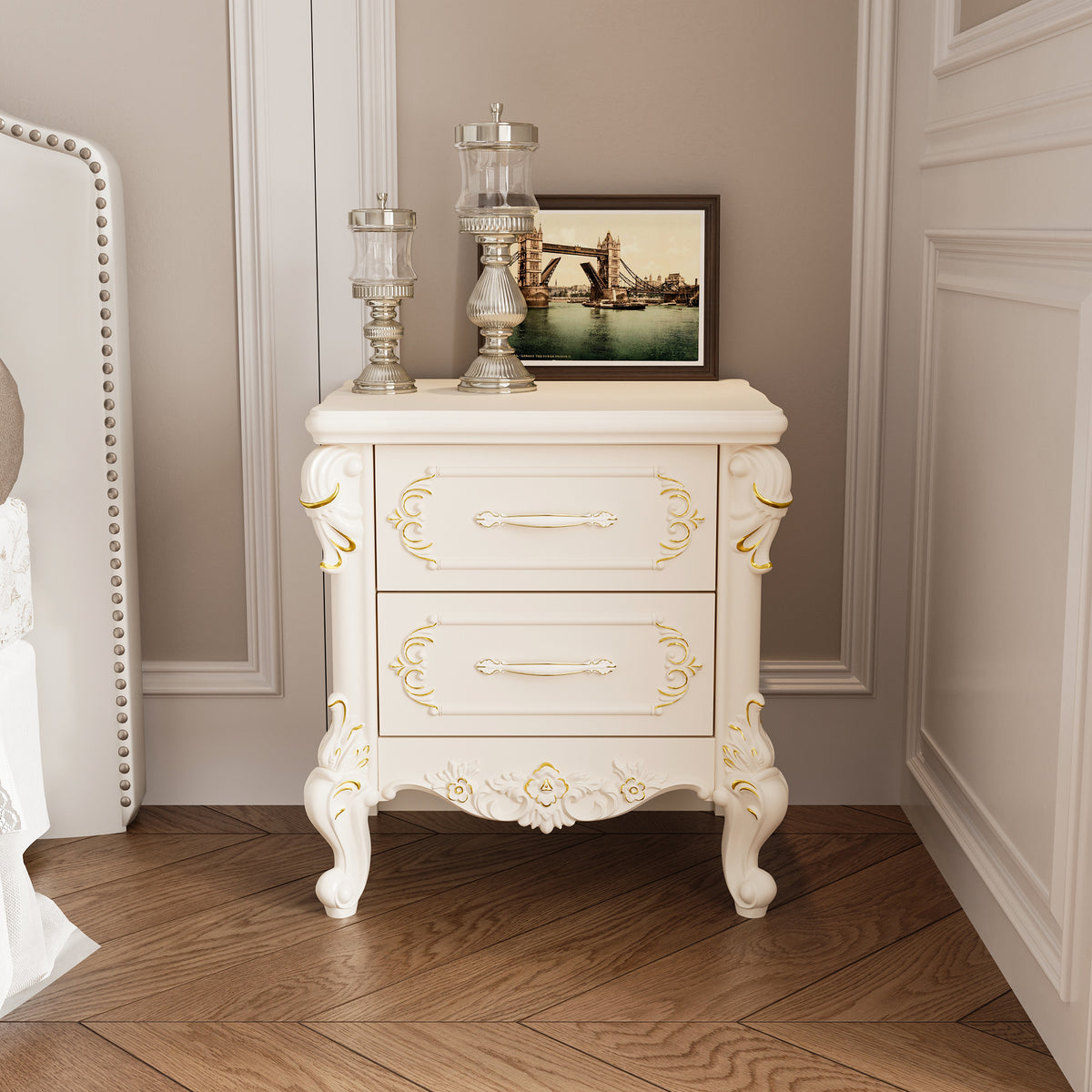 19.7 inch Elegant Nightstand with 2 Drawers