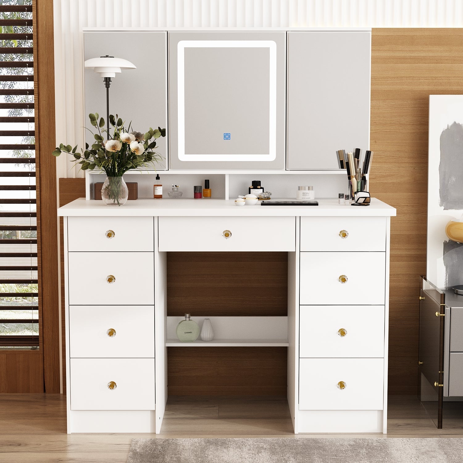 43.3 inches Modern Minimalist white/black Makeup Dressing Table with M 43.3 inches Modern Minimalist white/black Makeup Dressing Table with M
