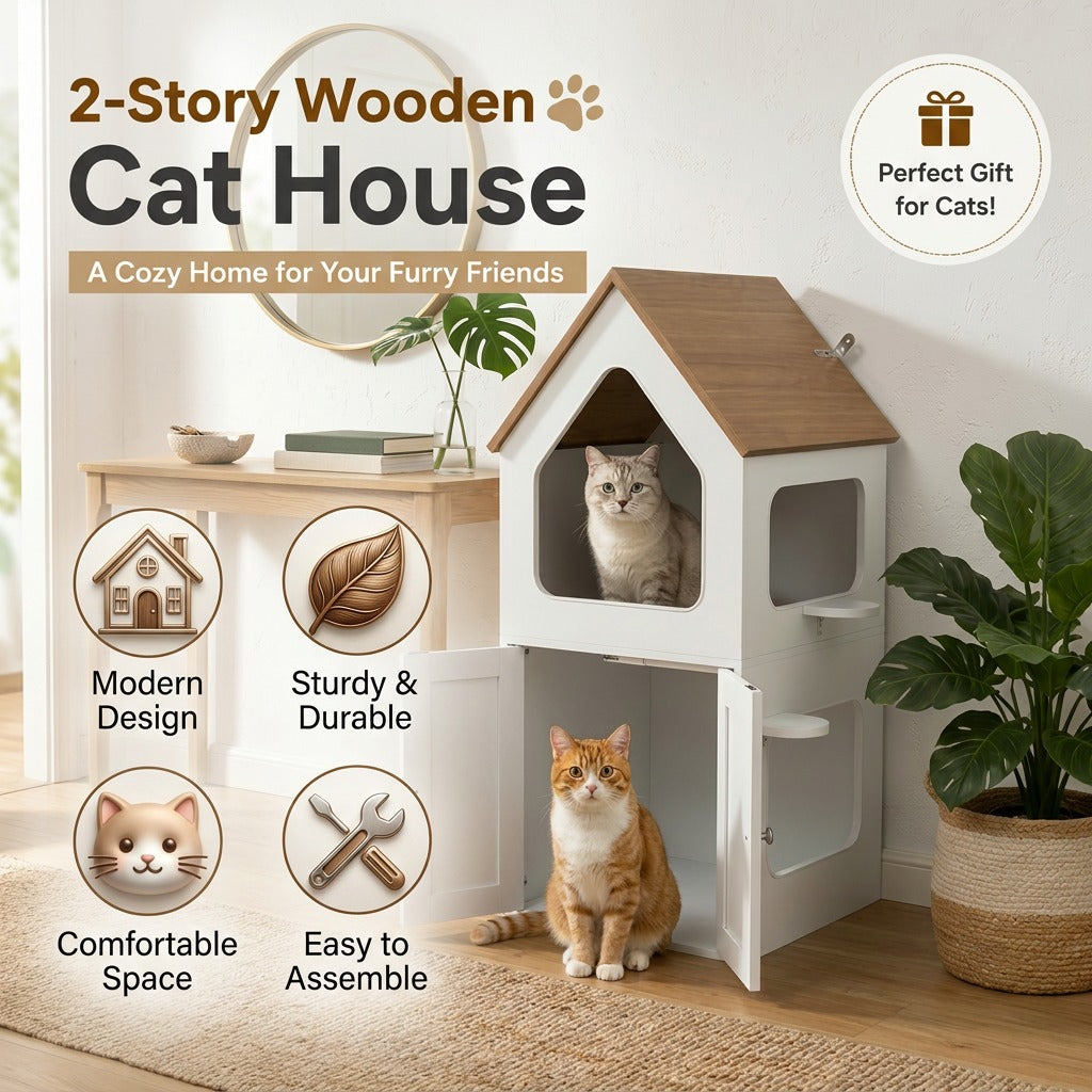 Rooftop Shaped Cat Condo with Litter Enclosure