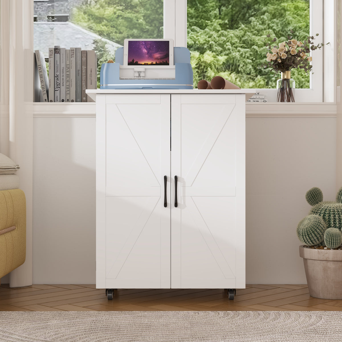 53.1 inch Two-Door Craft Sewing Table with 8 Baskets