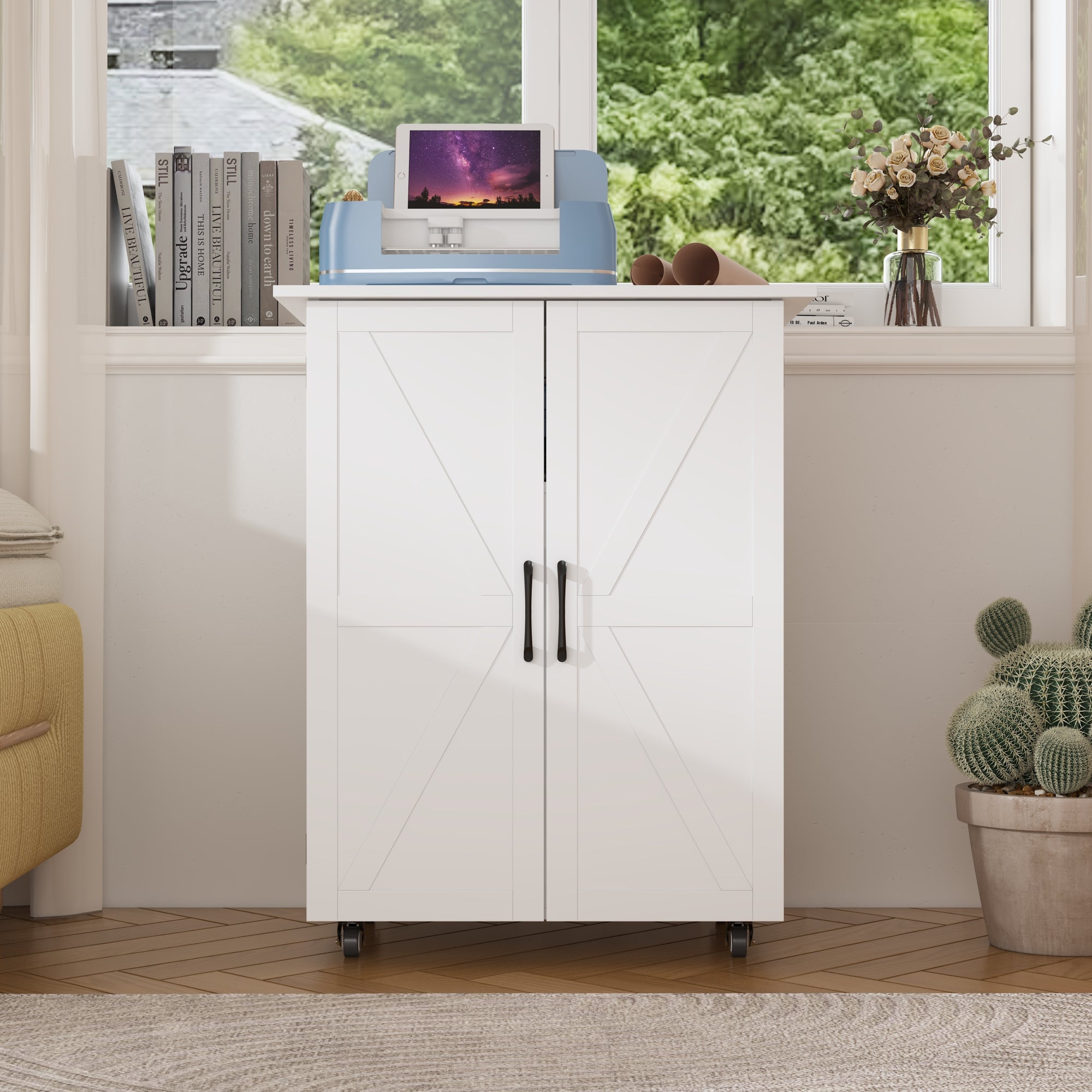 Two Door Craft & Sewing Tables With 8 Baskets And Wheels