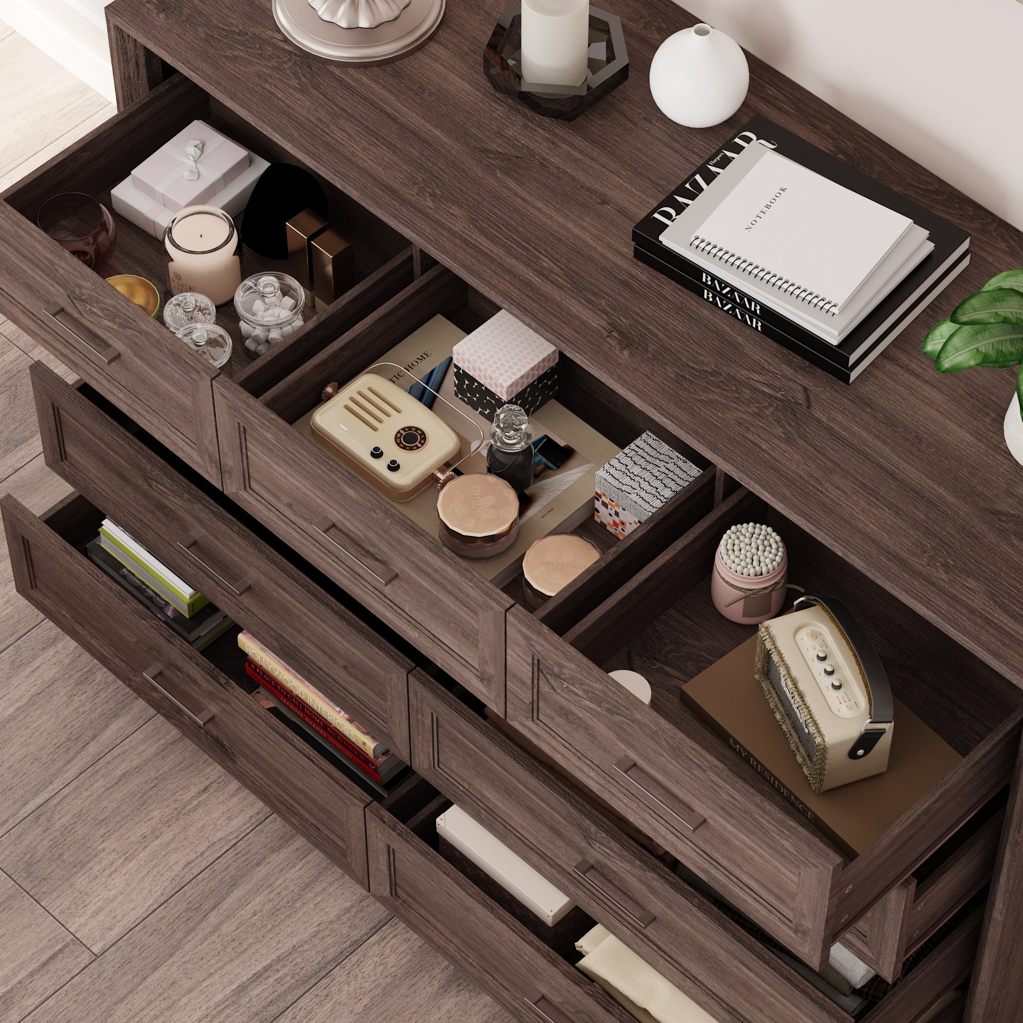 60" Wide 9-Drawer Accent Chest With Metal Handles