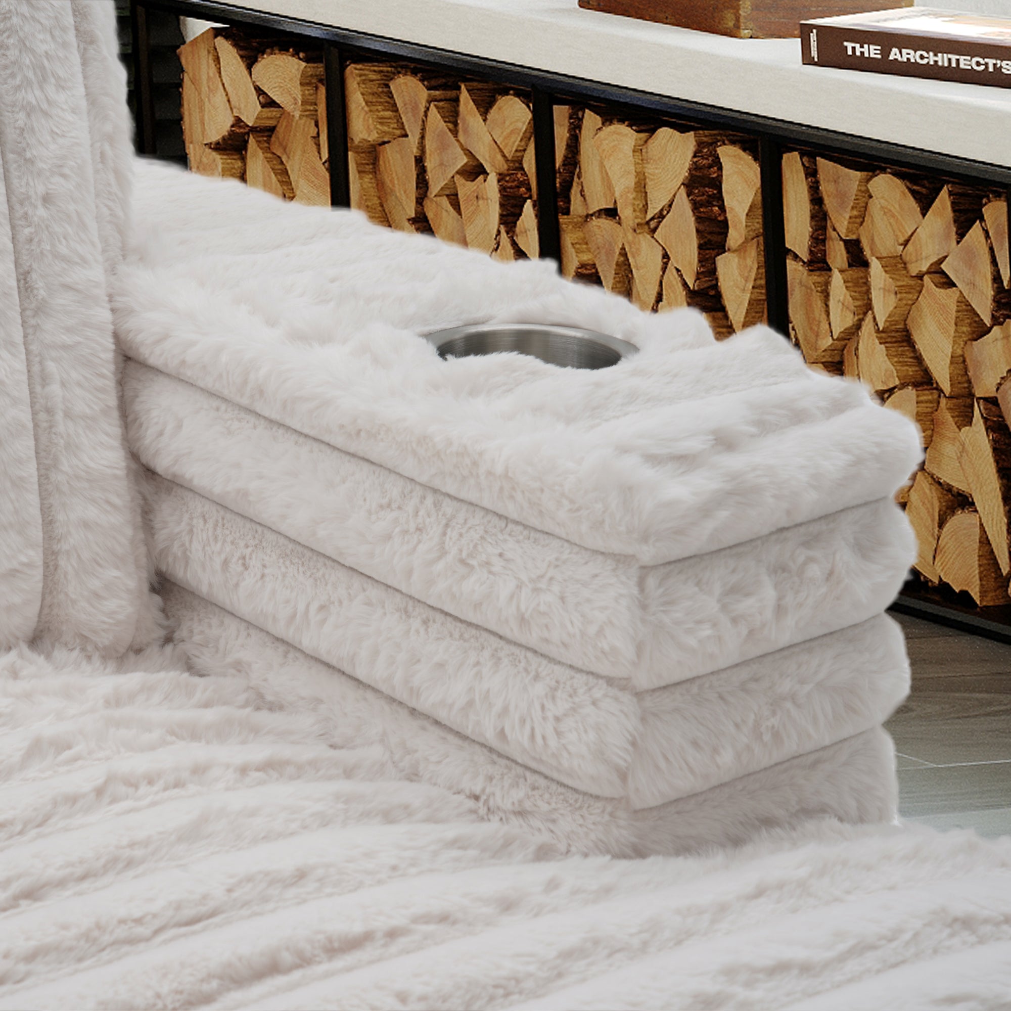 Oversized Modern Lounge Chaise Sofa Bed With Plush Faux Fur Upholstery And Pillow Set