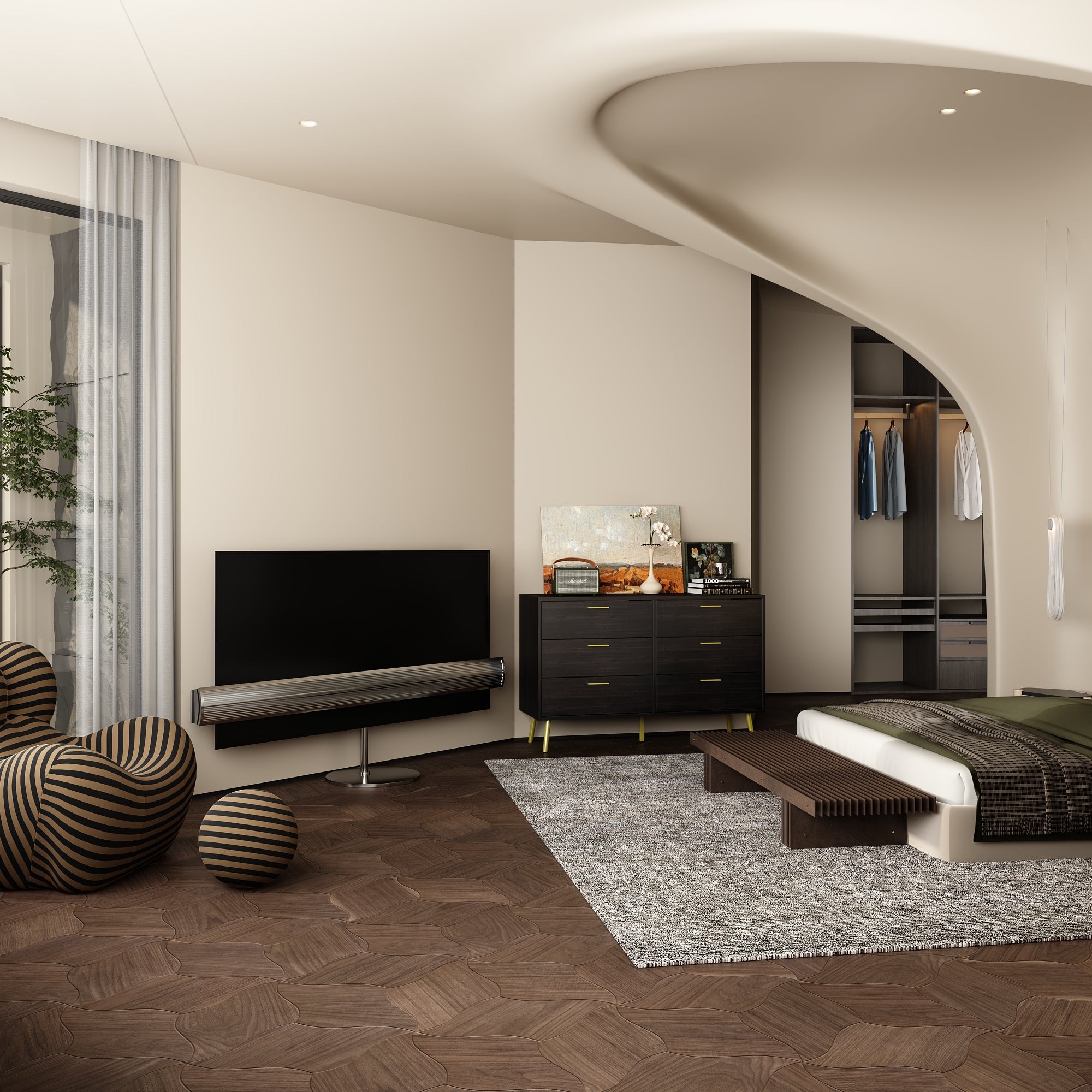 Modern Sideboard Double Dresser with 6 Drawers