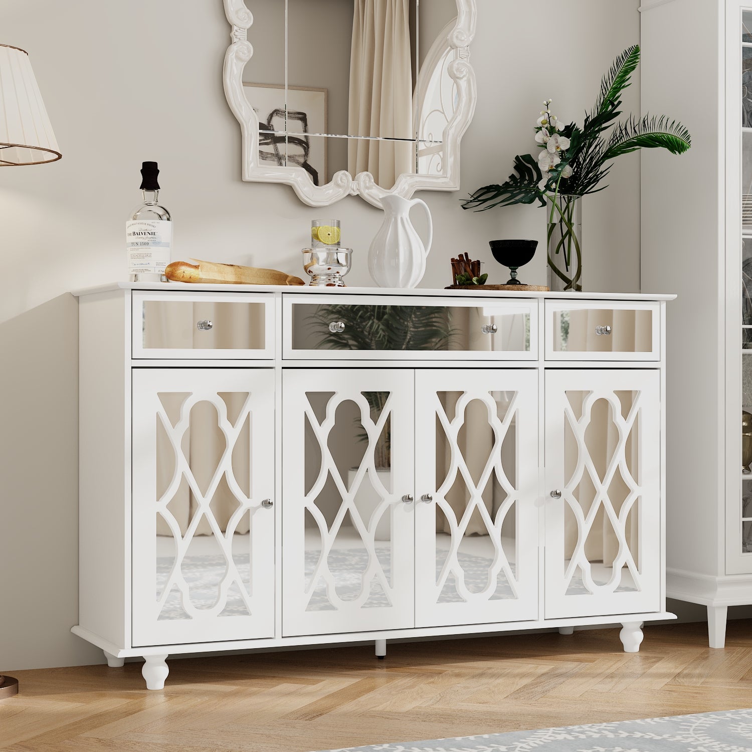 55.1'' Wide 3 Drawer Mirrored Door Sideboard