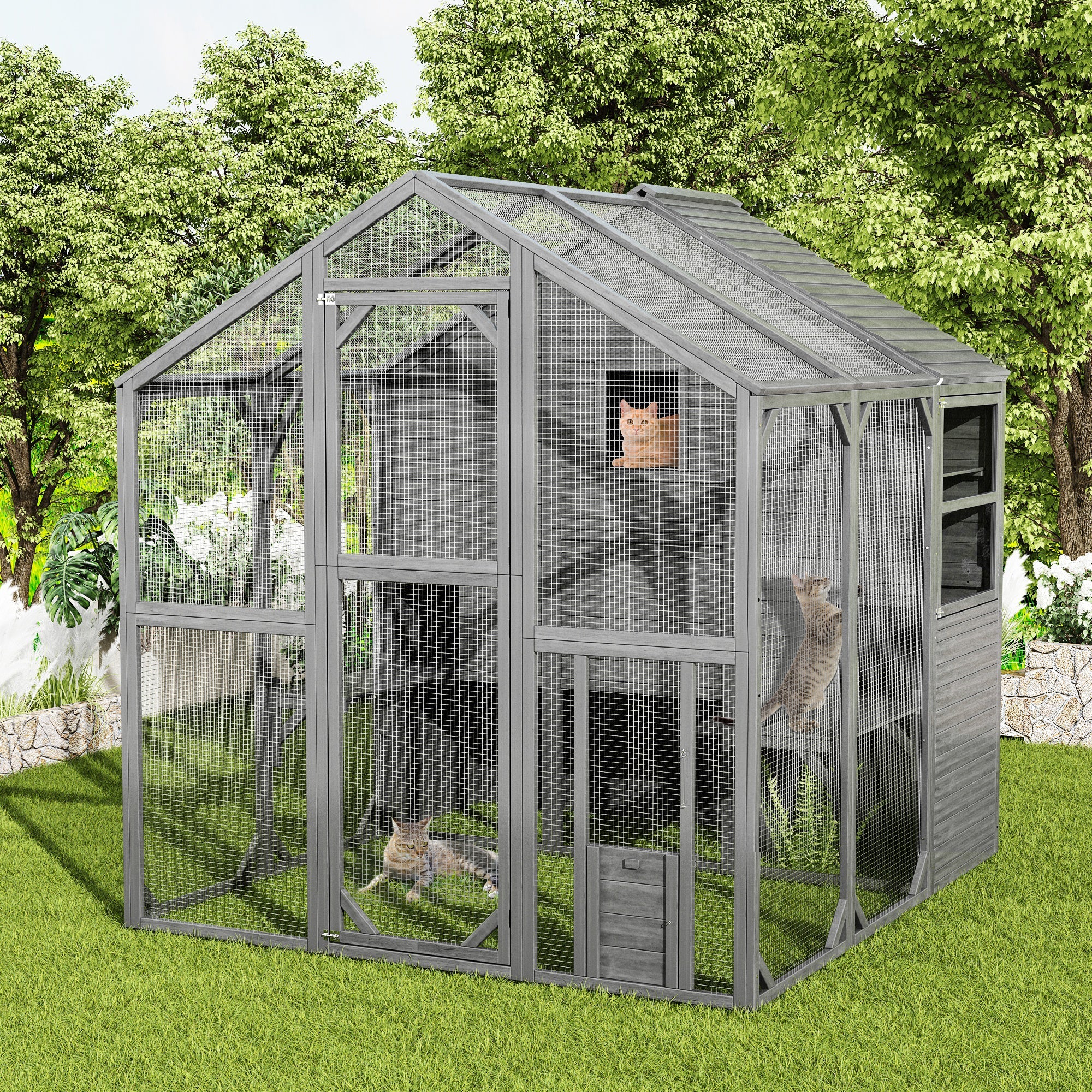 Large Outdoor Cat Enclosure with Cover and Multi-Level Design