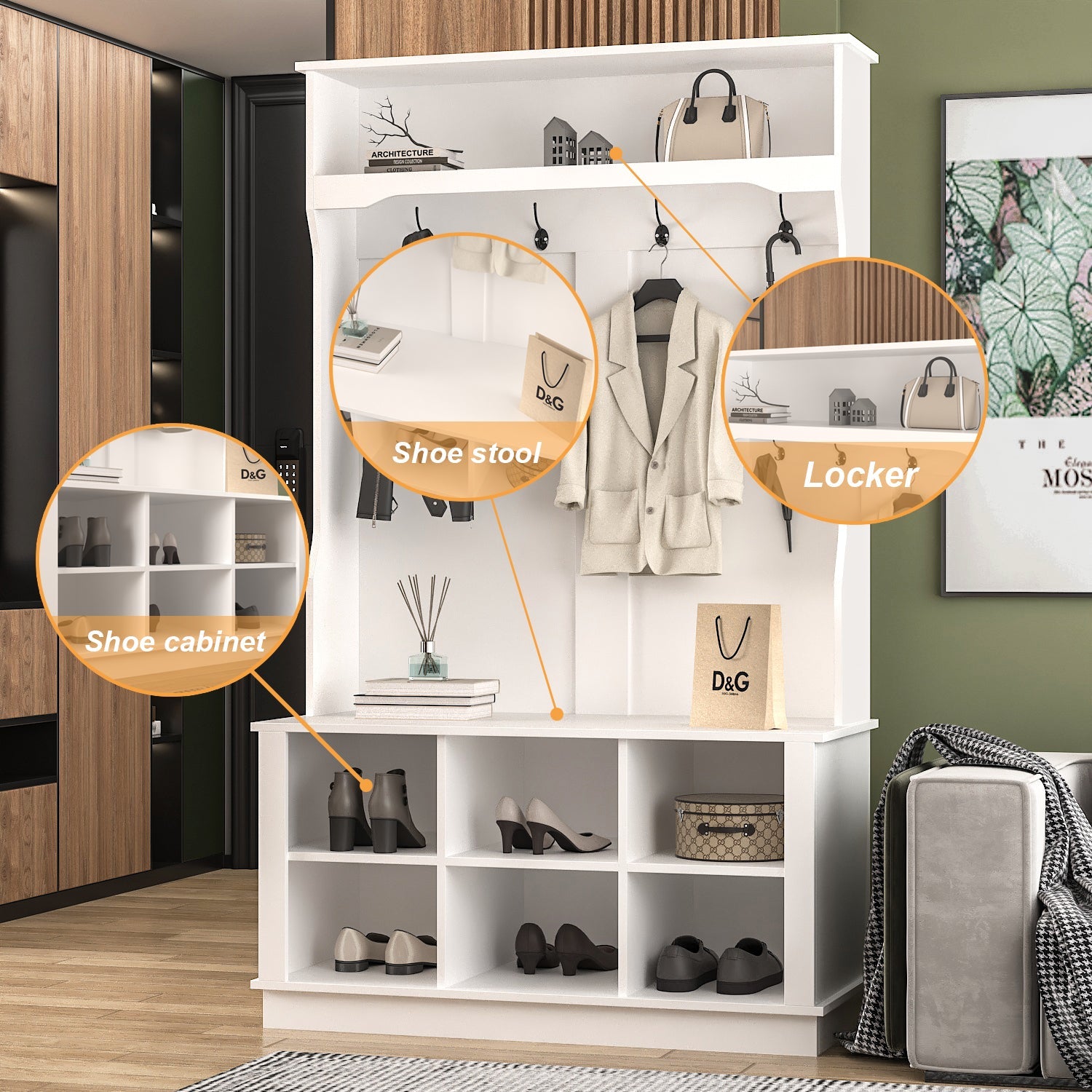 3 in 1 Hall Tree with Shoe Rack Entryway Coat Rack and Storage Bench